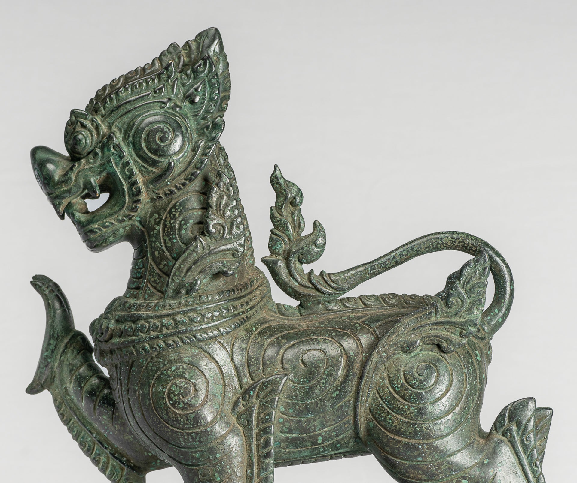 Antique Burmese Style Bronze Standing Chinthe Guardian Temple Lion - 36cm/14"