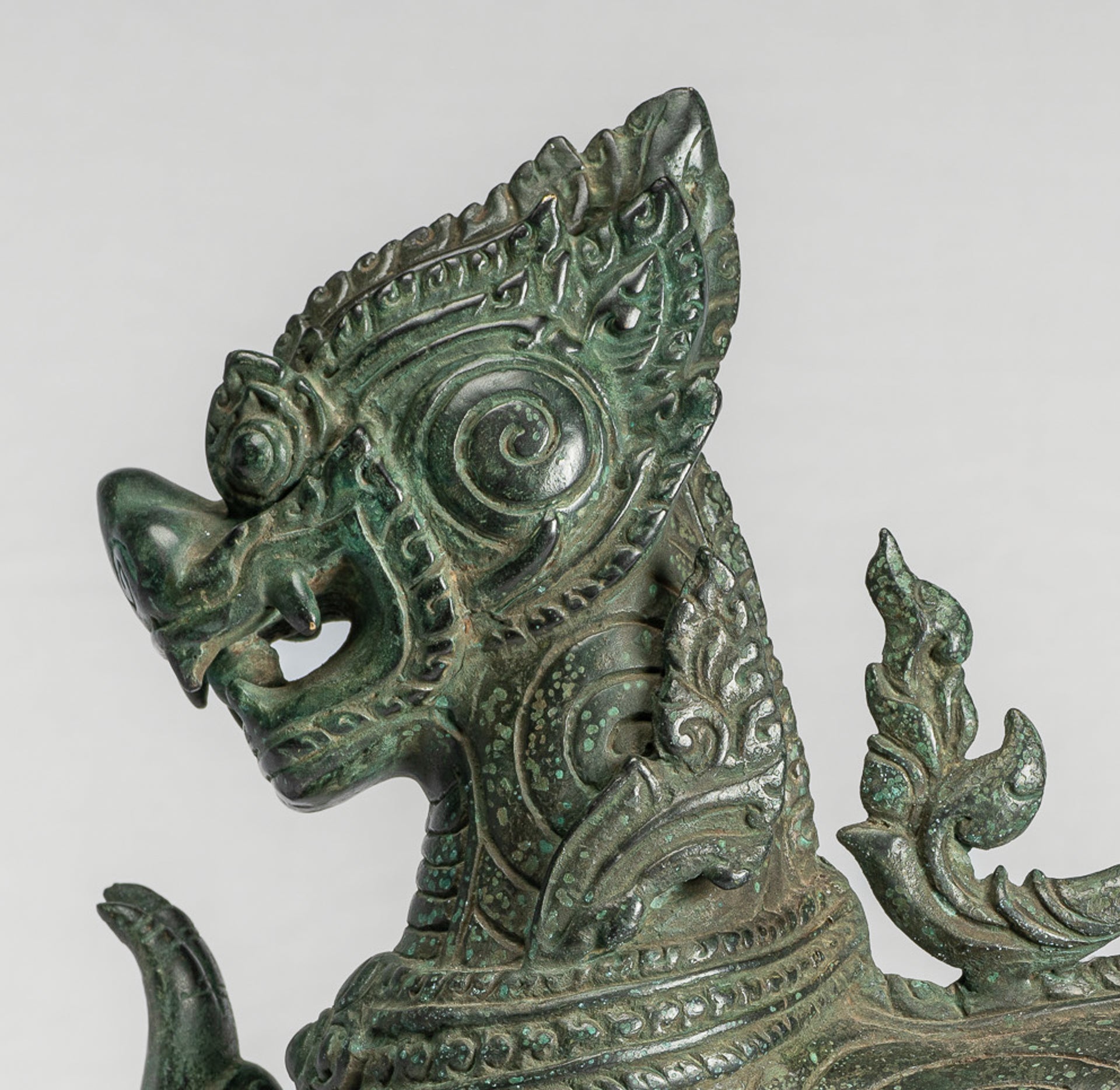 Antique Burmese Style Bronze Standing Chinthe Guardian Temple Lion - 36cm/14"