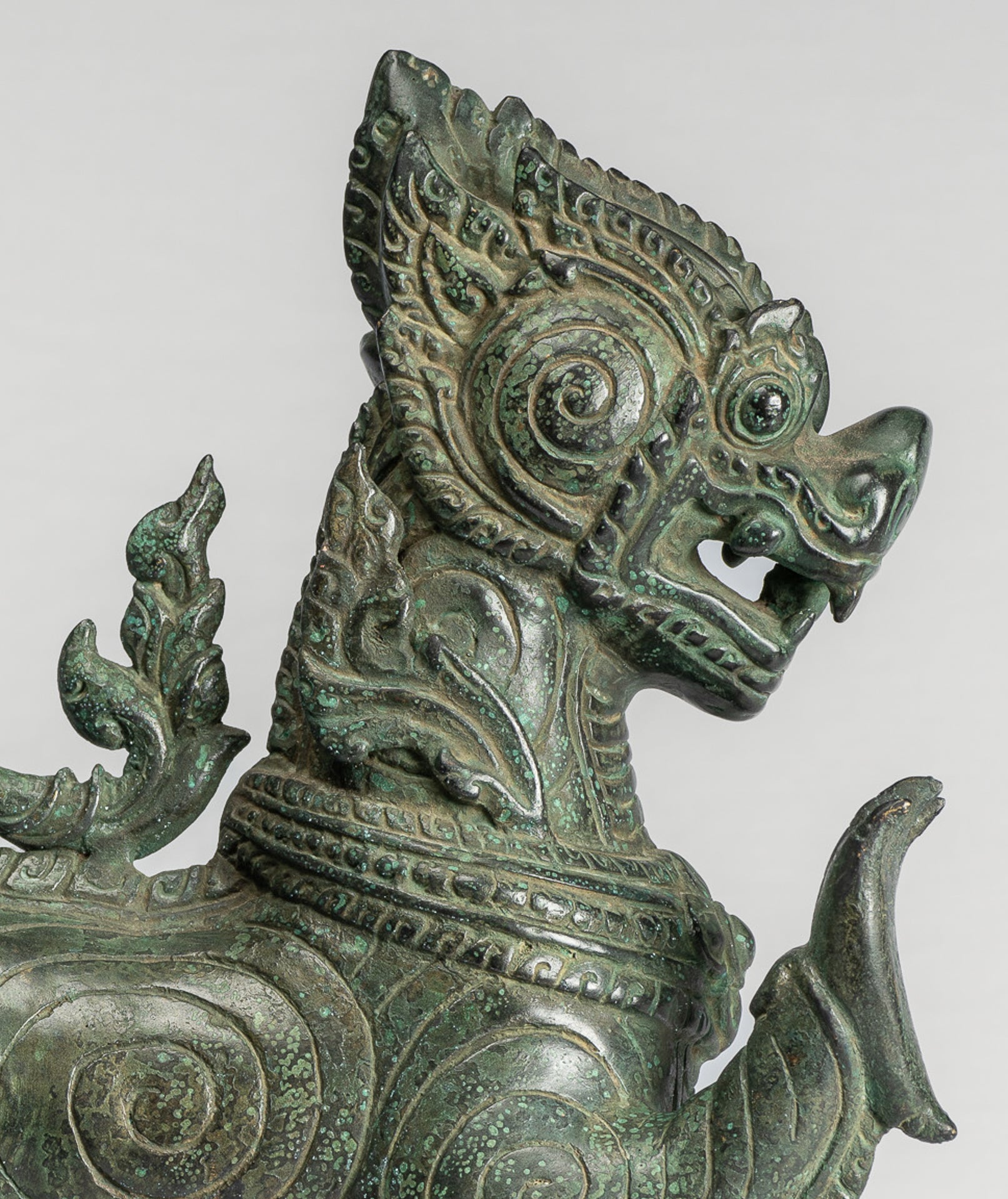 Antique Burmese Style Bronze Standing Chinthe Guardian Temple Lion - 36cm/14"