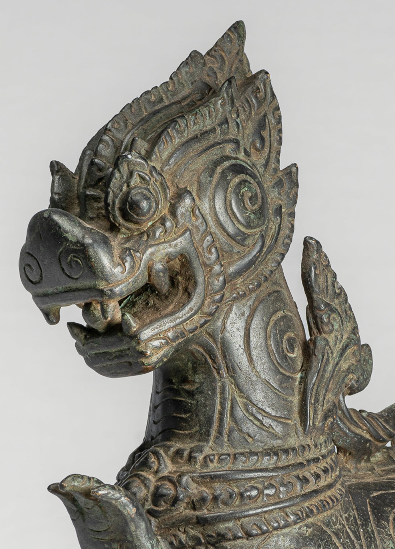 Antique Burmese Style Bronze Standing Chinthe Guardian Temple Lion - 36cm/14"