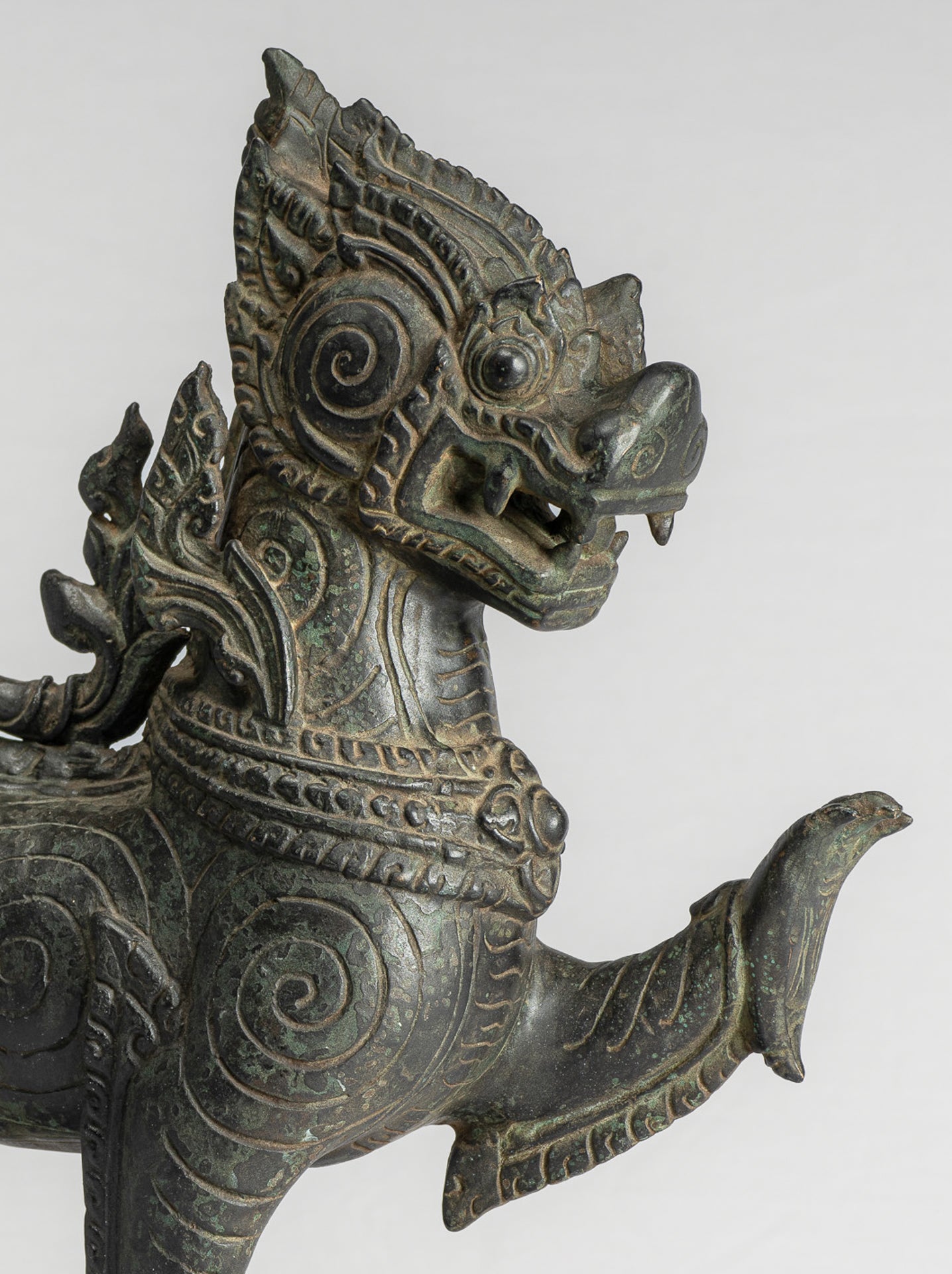 Antique Burmese Style Bronze Standing Chinthe Guardian Temple Lion - 36cm/14"