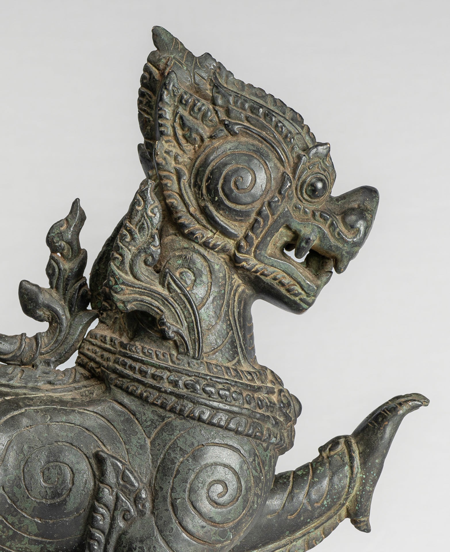 Antique Burmese Style Bronze Standing Chinthe Guardian Temple Lion - 36cm/14"