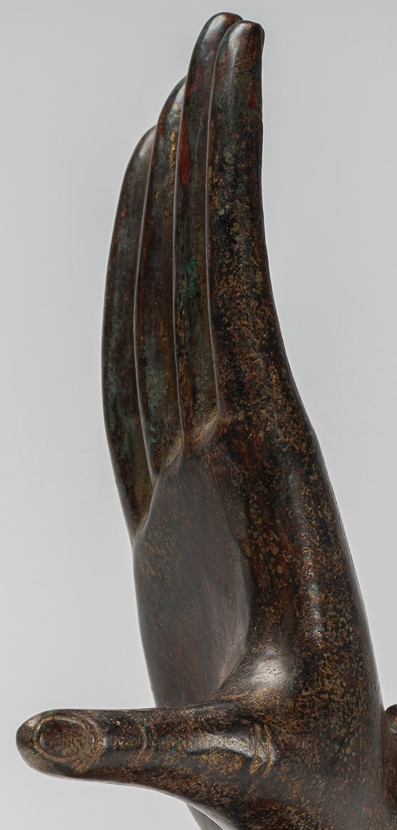 Antique Thai Style Southeast Asia Mounted Bronze Protection Thai Hand - 27cm/11"