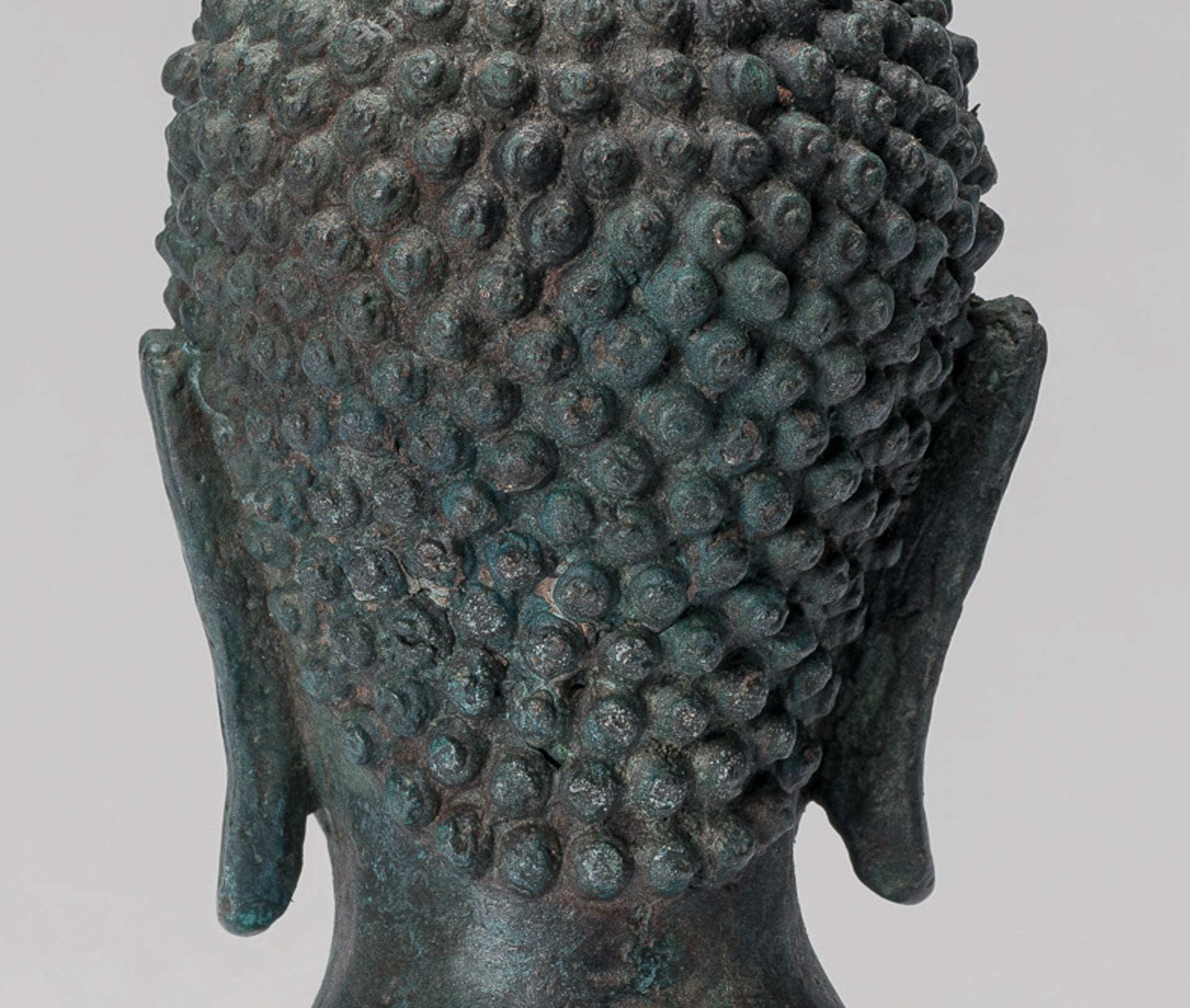 Buddha Head - Antique Thai Style Sukhothai Mounted Bronze Buddha Head - 22cm/9"