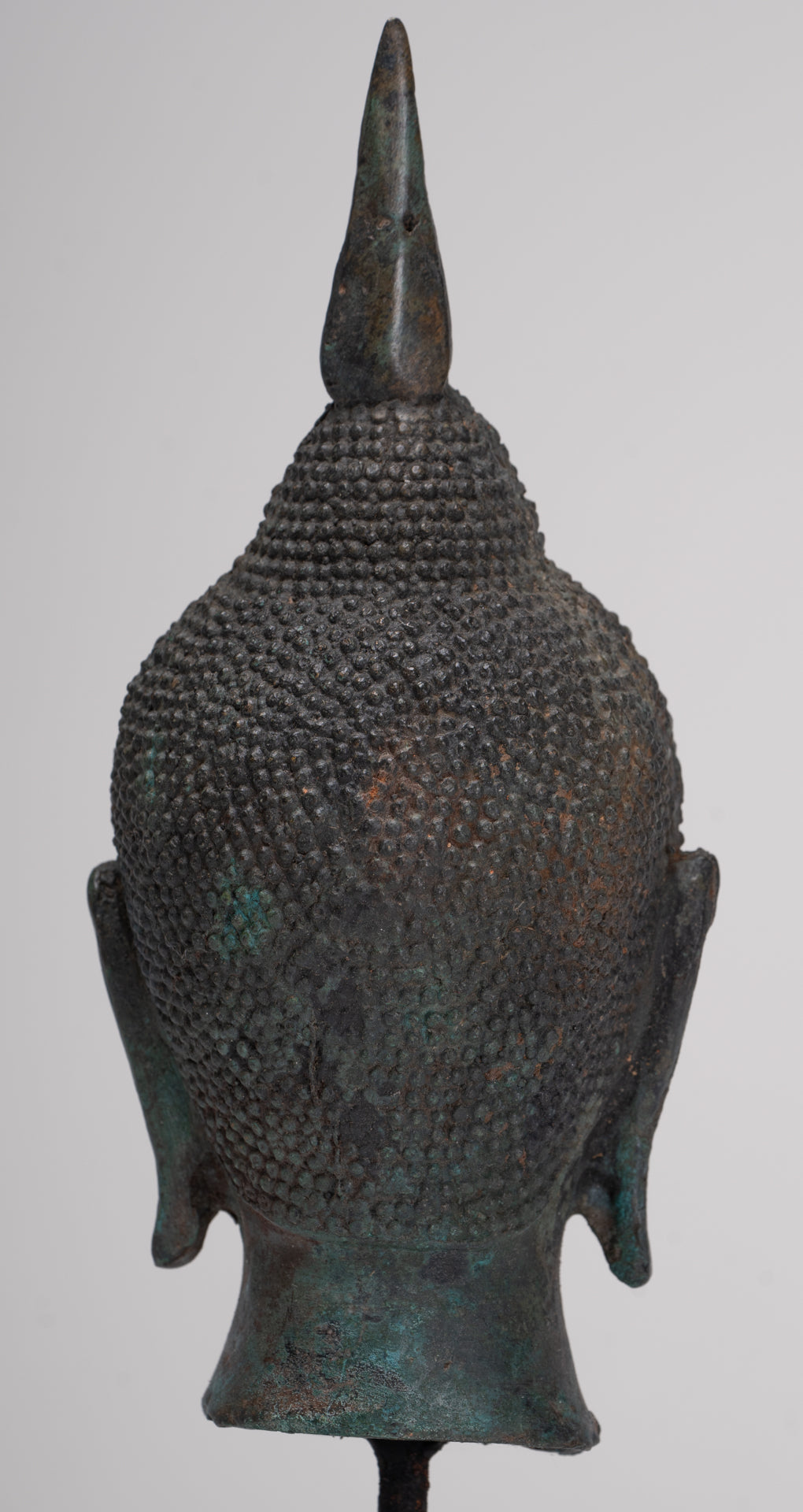 Buddha Head - Antique Thai Style Sukhothai Mounted Bronze Buddha Head - 22.5cm/9"