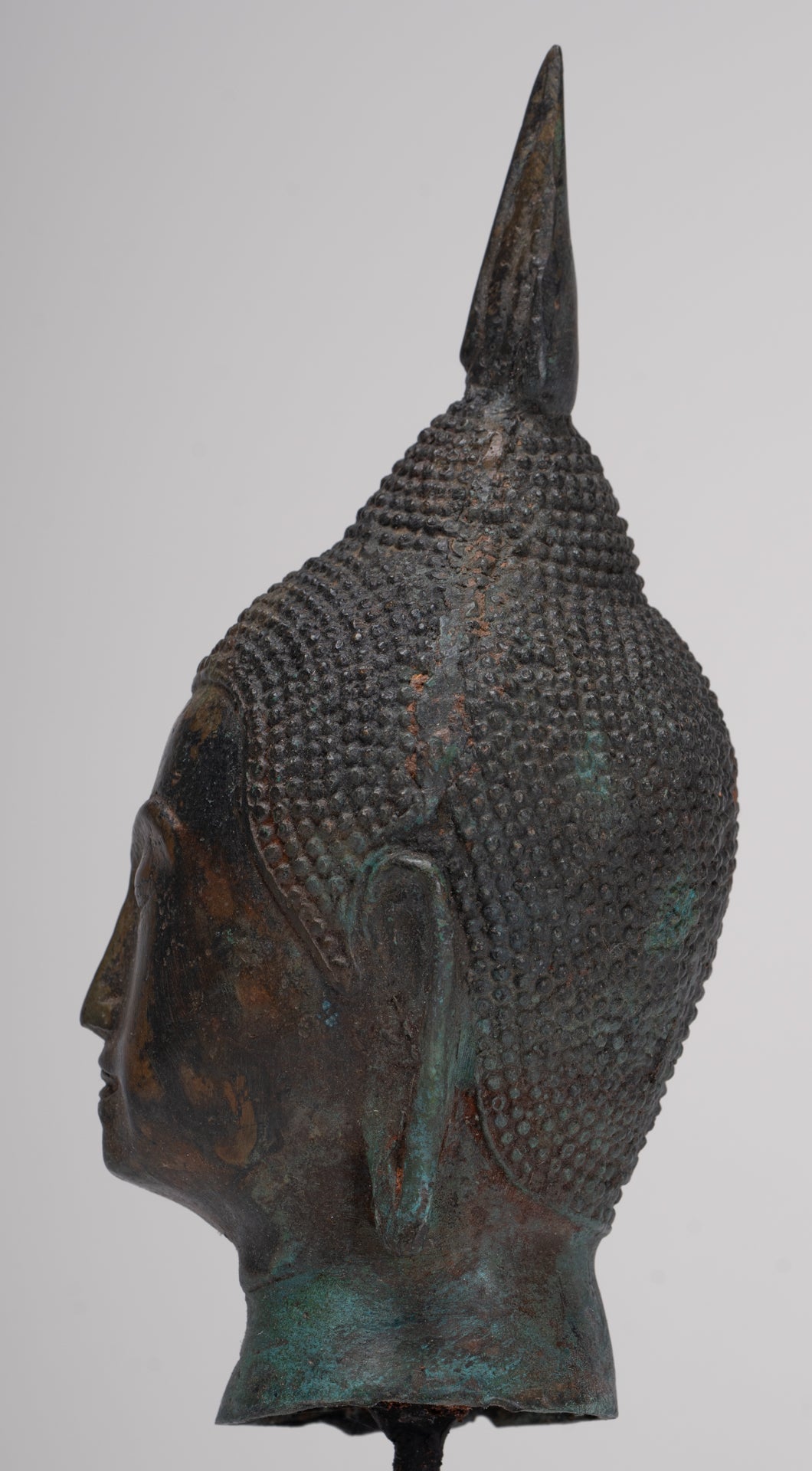 Buddha Head - Antique Thai Style Sukhothai Mounted Bronze Buddha Head - 22.5cm/9"