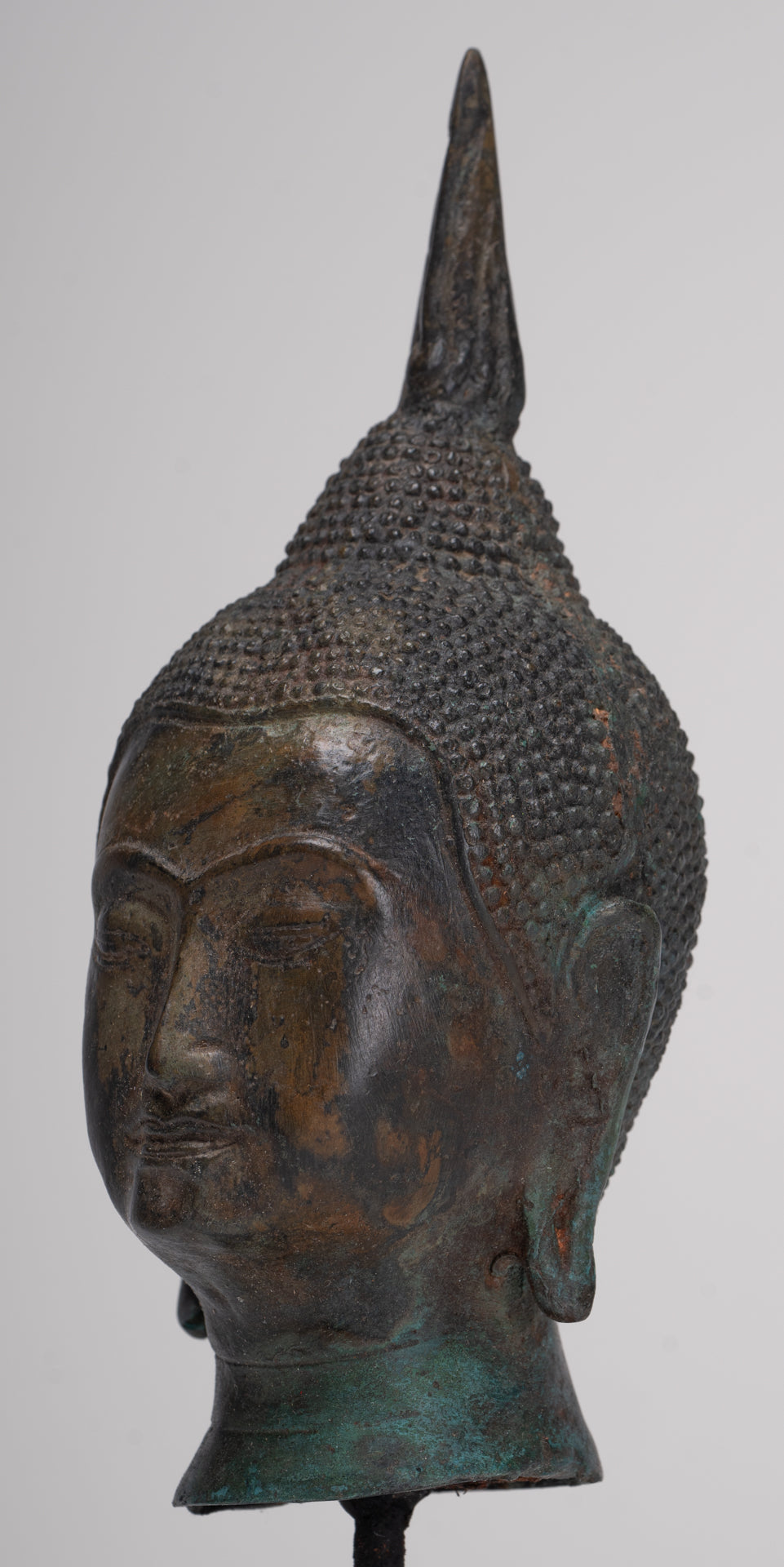 Buddha Head - Antique Thai Style Sukhothai Mounted Bronze Buddha Head - 22.5cm/9"