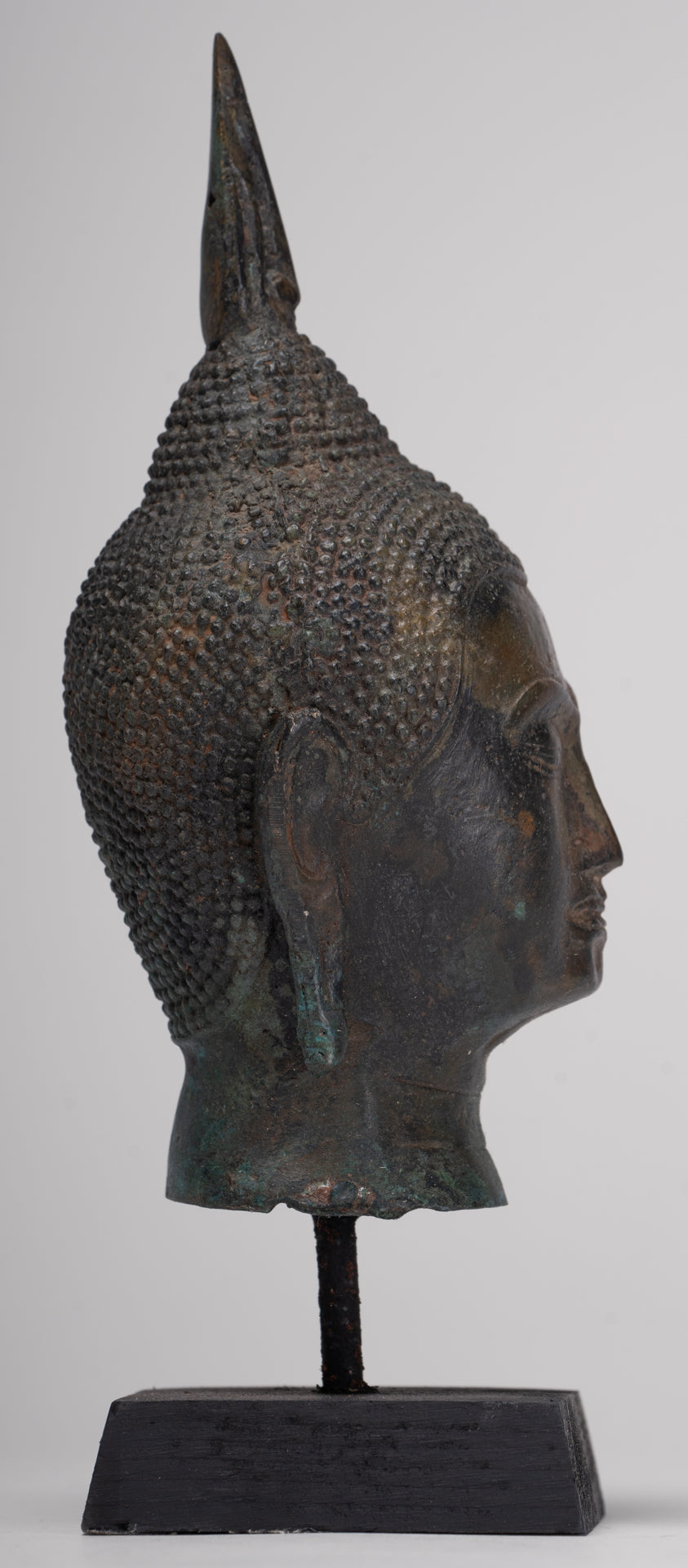 Buddha Head - Antique Thai Style Sukhothai Mounted Bronze Buddha Head - 22.5cm/9"