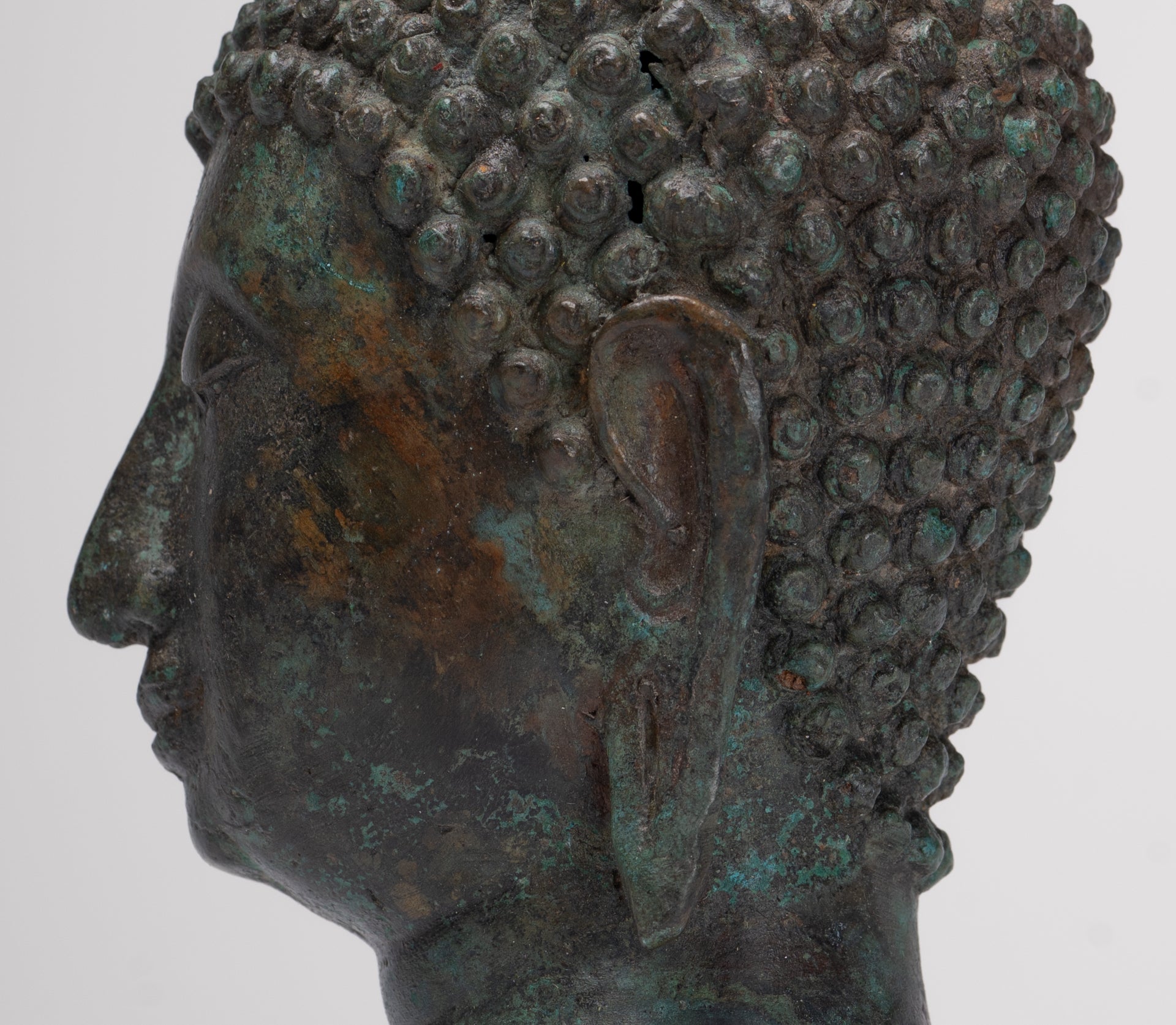 Antique Thai Style Sukhothai Mounted Bronze Buddha Head - 22.5cm/9"