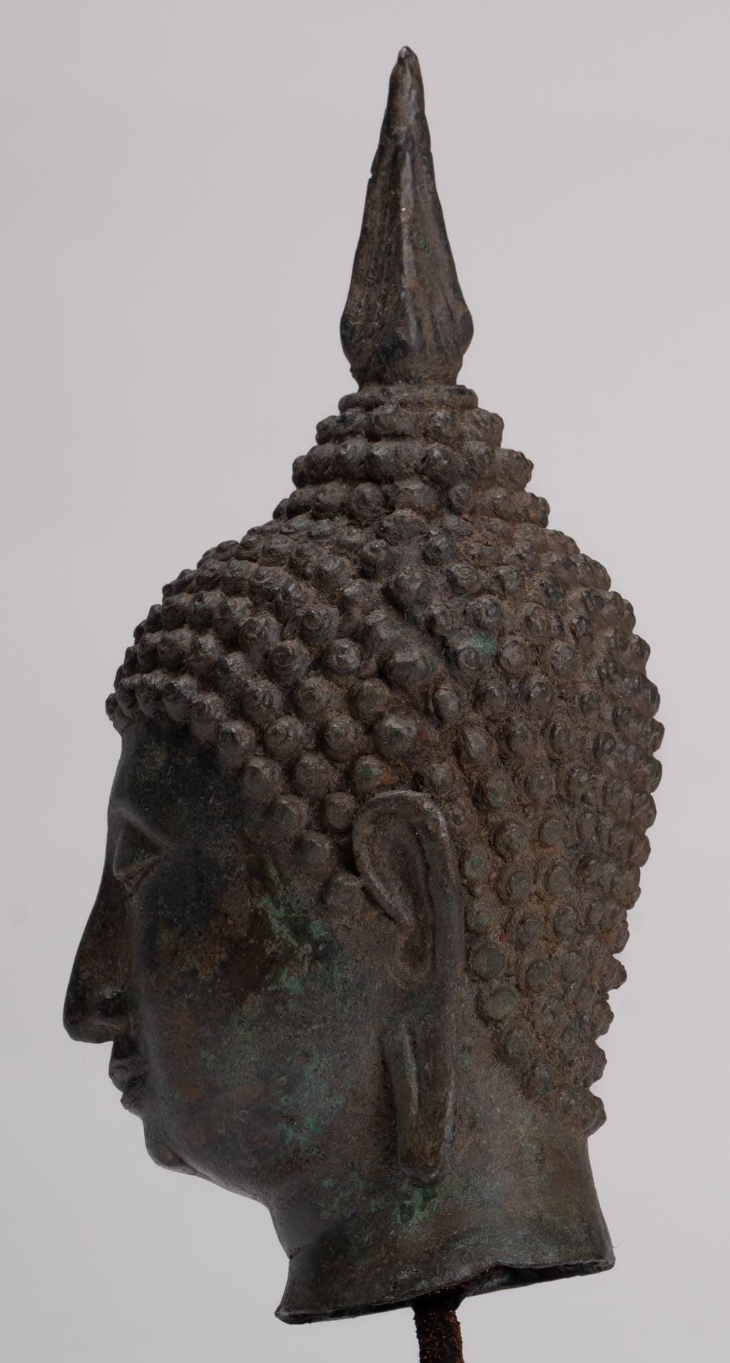 Buddha Head - Antique Thai Style Sukhothai Mounted Bronze Buddha Head - 22cm/9"