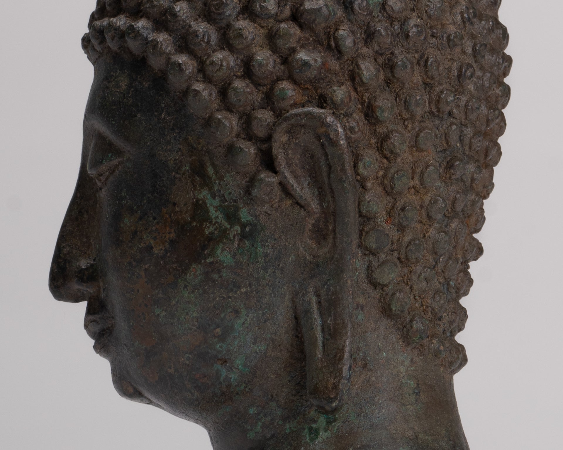 Buddha Head - Antique Thai Style Sukhothai Mounted Bronze Buddha Head - 22cm/9"
