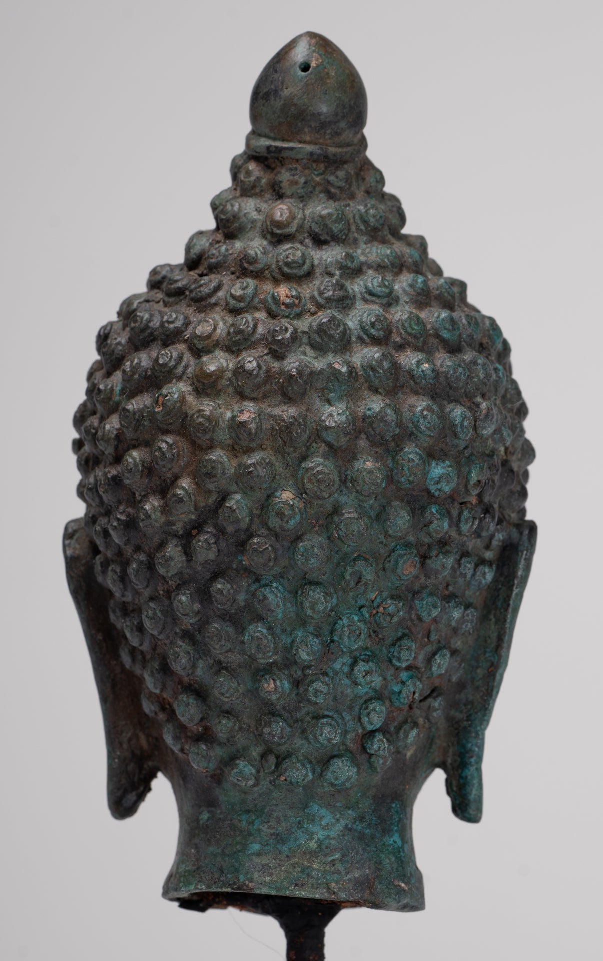 Buddha Head - Antique Thai Style Chiang Saen Mounted Bronze Buddha Head - 19cm/8"