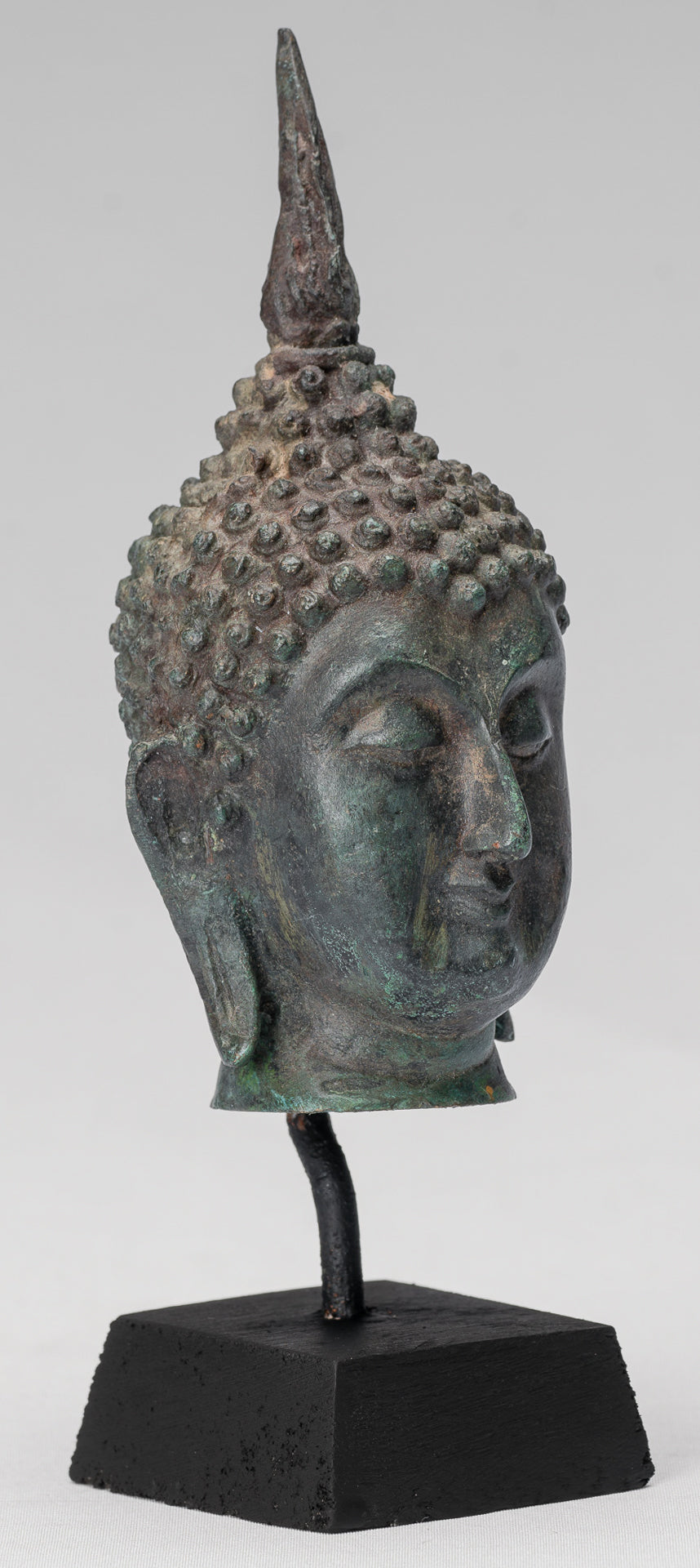 Buddha Head - Antique Thai Style Sukhothai Mounted Bronze Buddha Head - 18cm/7"