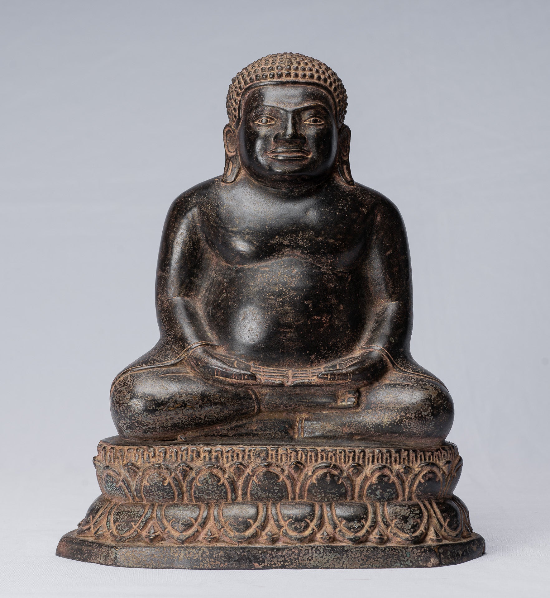 Buddha Statue - Antique Thai Style Bronze Happy, Fat, Laughing Buddha Budai Statue - 31cm/12"