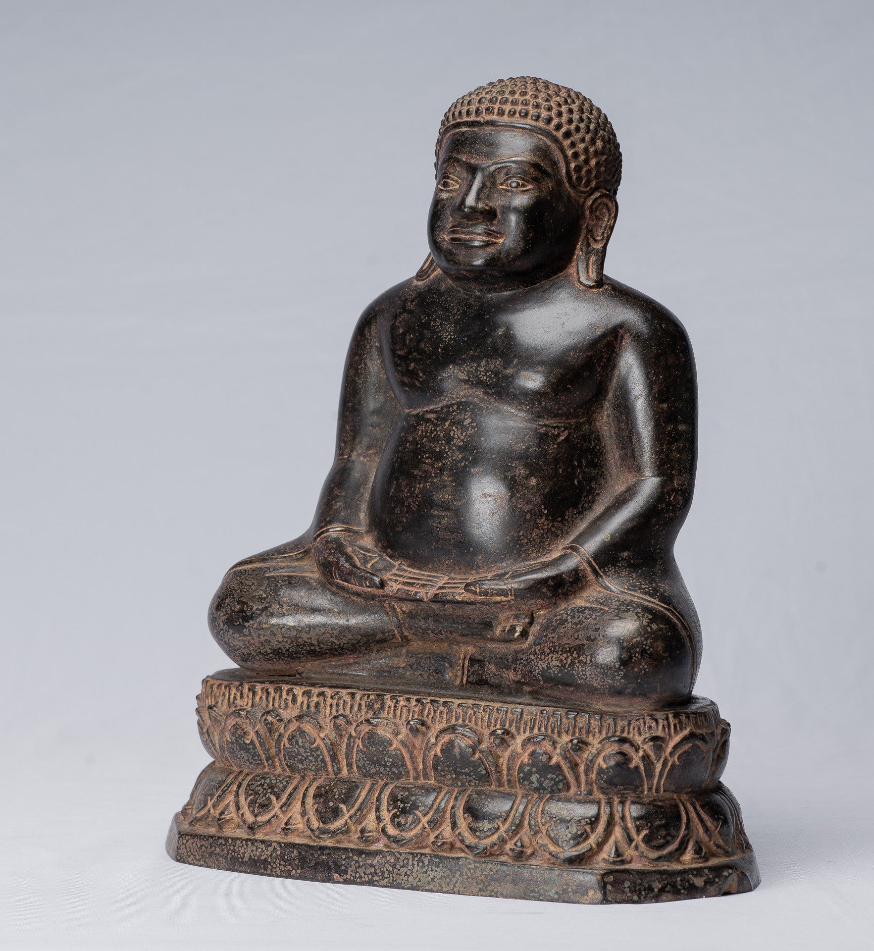 Buddha Statue - Antique Thai Style Bronze Happy, Fat, Laughing Buddha Budai Statue - 31cm/12"