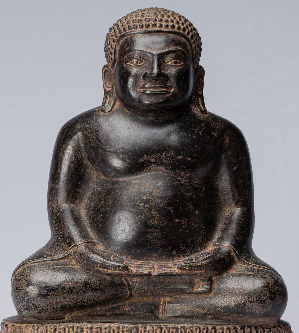 Buddha Statue - Antique Thai Style Bronze Happy, Fat, Laughing Buddha Budai Statue - 31cm/12"