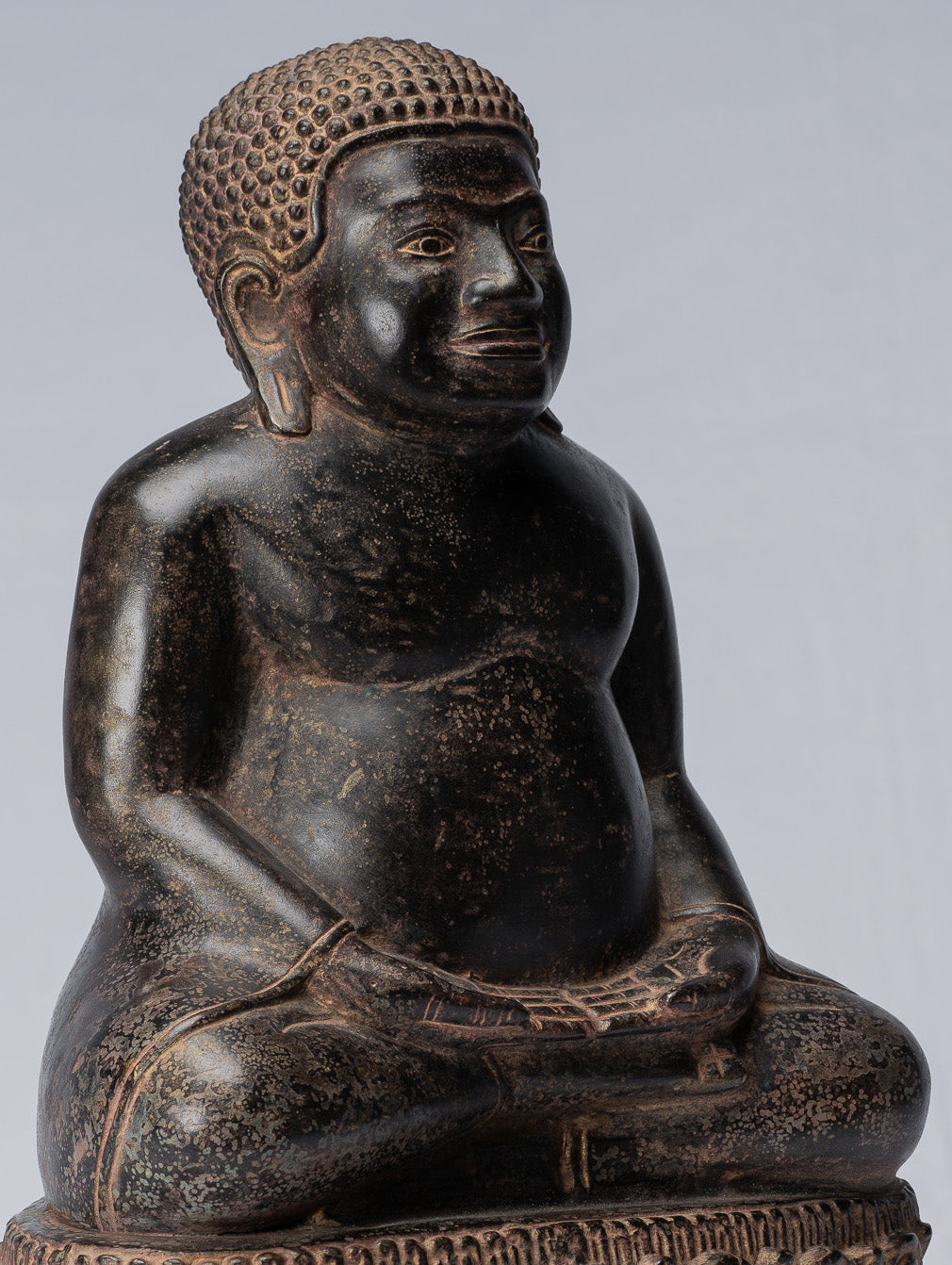 Buddha Statue - Antique Thai Style Bronze Happy, Fat, Laughing Buddha Budai Statue - 31cm/12"
