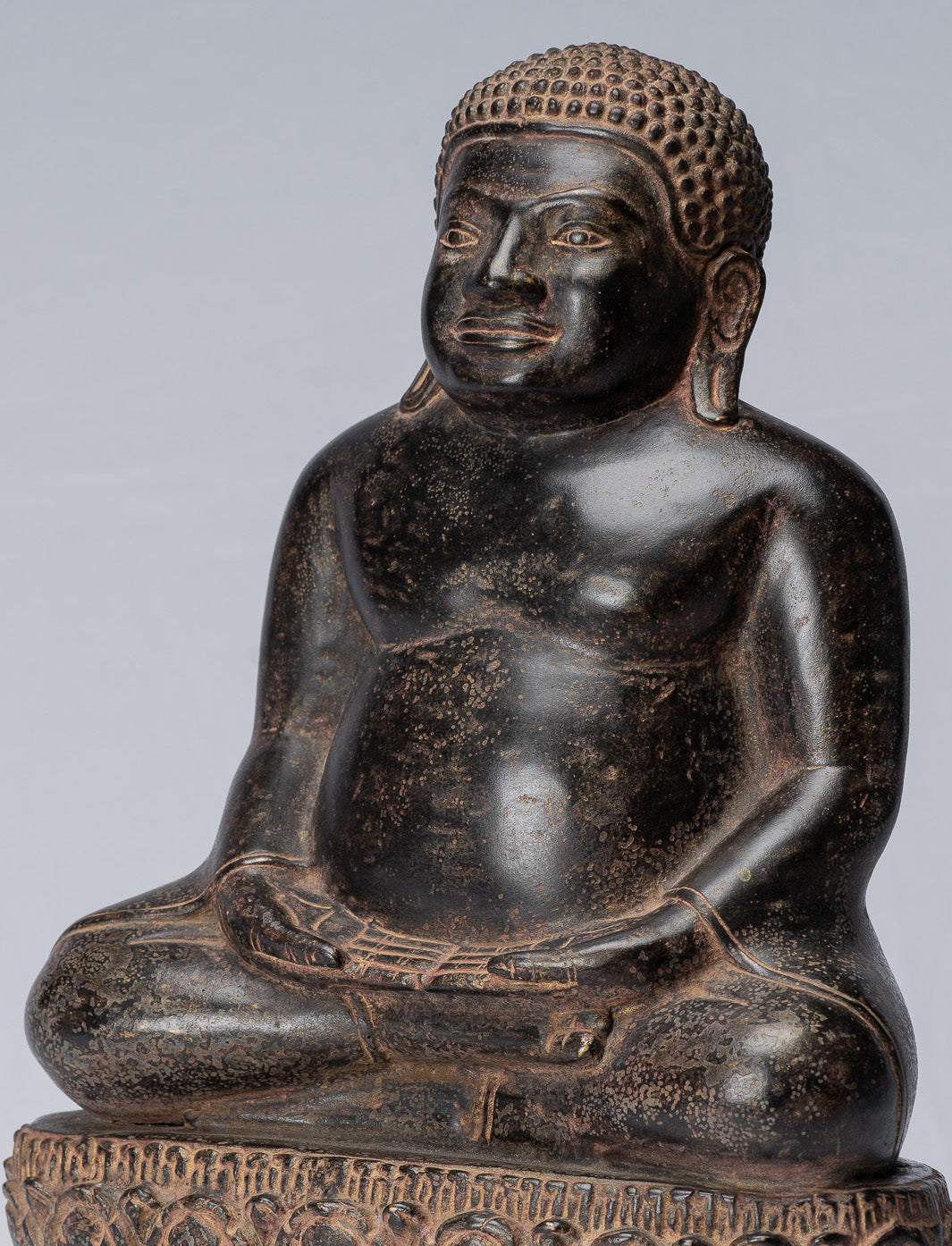 Buddha Statue - Antique Thai Style Bronze Happy, Fat, Laughing Buddha Budai Statue - 31cm/12"