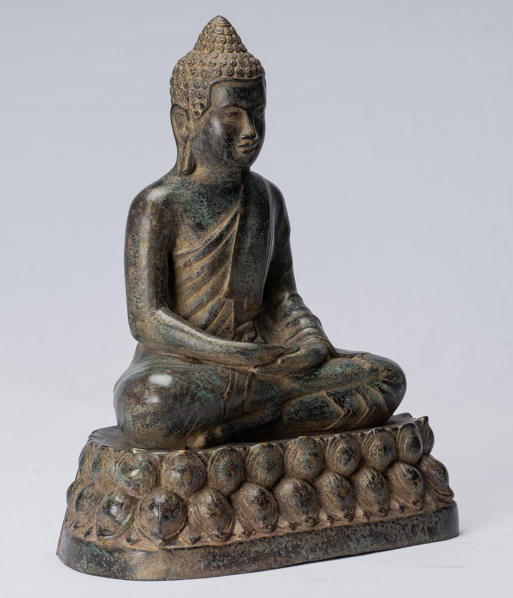 Statue de Bouddha - Bouddha - Statue de Bouddha de méditation assis en bronze de style khmer antique - 25 cm/10"