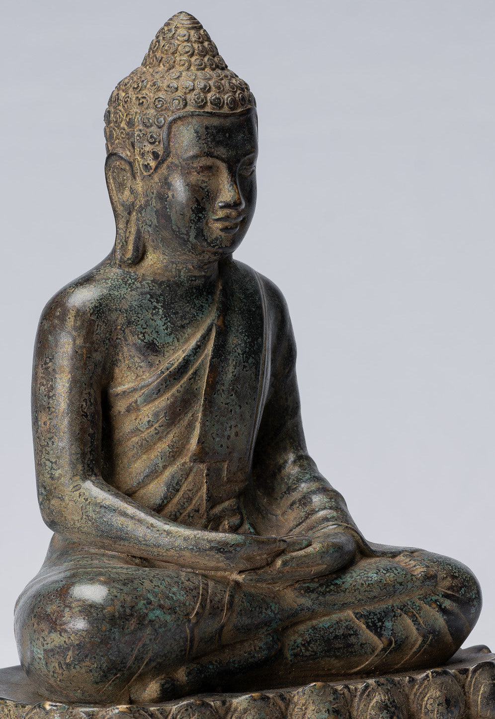 Statue de Bouddha - Bouddha - Statue de Bouddha de méditation assis en bronze de style khmer antique - 25 cm/10"