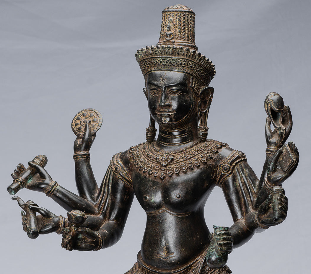 Antique Khmer Style Bronzo Angkor Wat Bodhisattva Avalokitesvara Statua - 69 cm/28 "