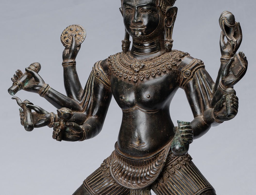 Antique Khmer Style Bronzo Angkor Wat Bodhisattva Avalokitesvara Statua - 69 cm/28 "