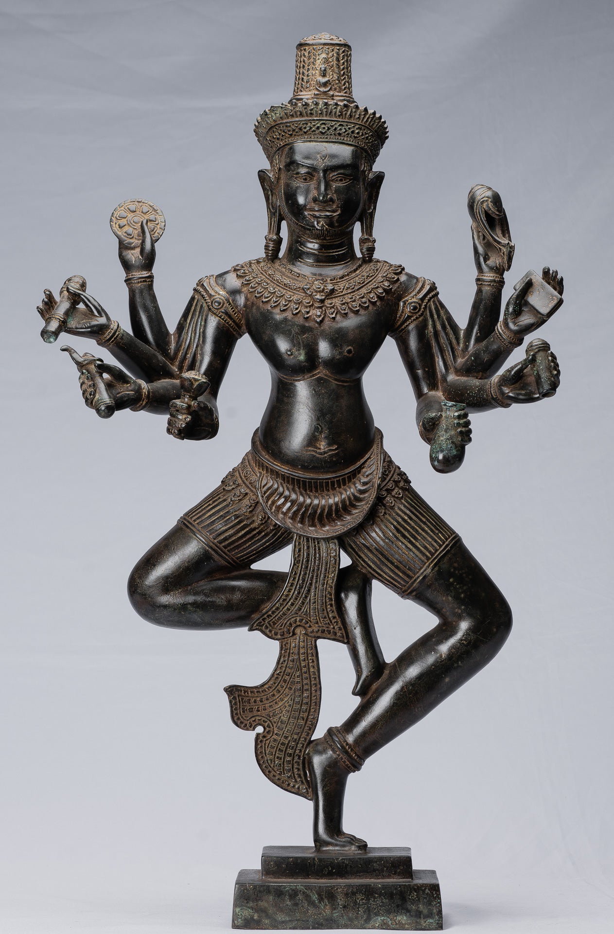 Antique Khmer Style Bronzo Angkor Wat Bodhisattva Avalokitesvara Statua - 69 cm/28 "