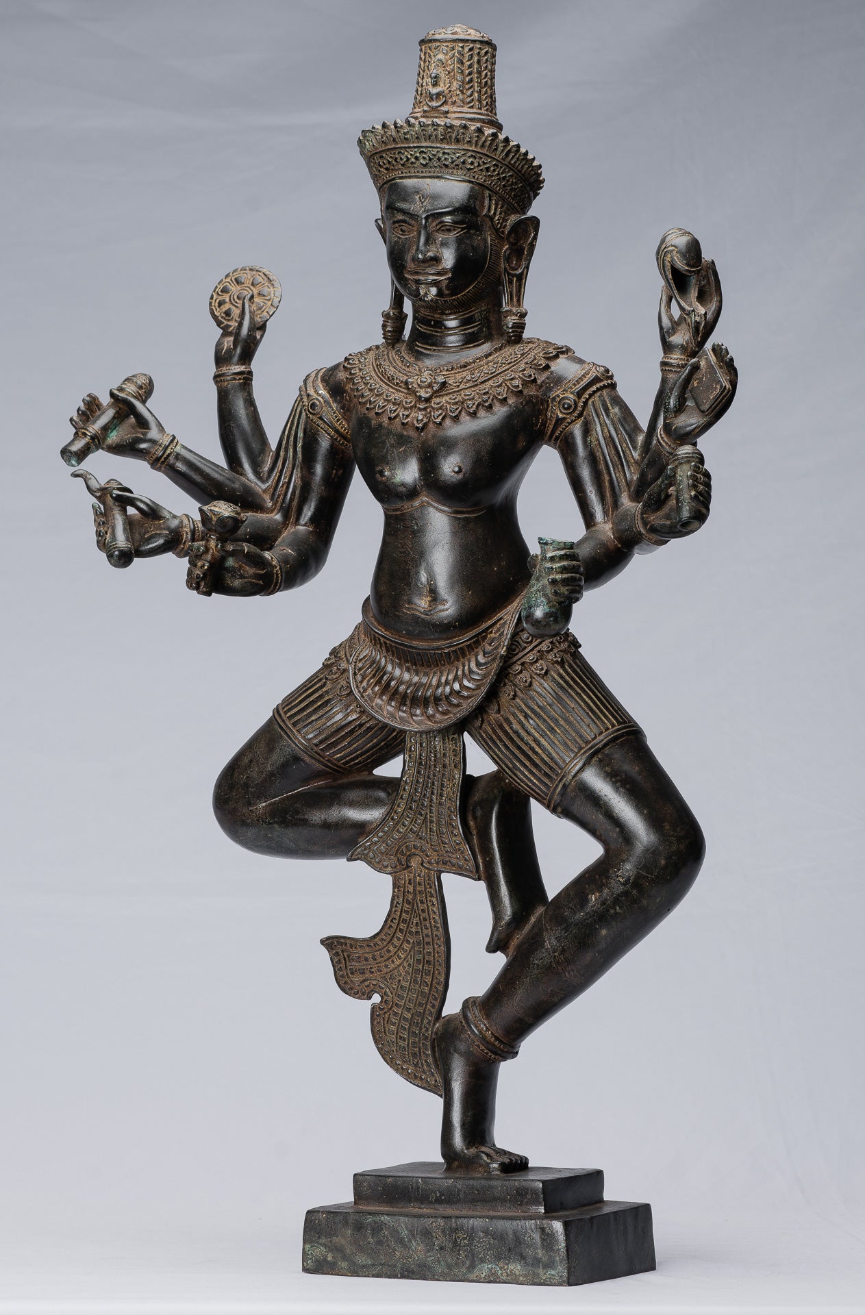 Antique Khmer Style Bronzo Angkor Wat Bodhisattva Avalokitesvara Statua - 69 cm/28 "