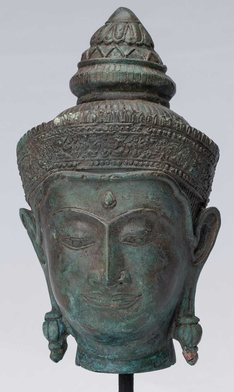 Testa di Buddha - Antique Thai Thai Style Lopburi Bronzo Montaggio Buddha Head - 25 cm/10 "