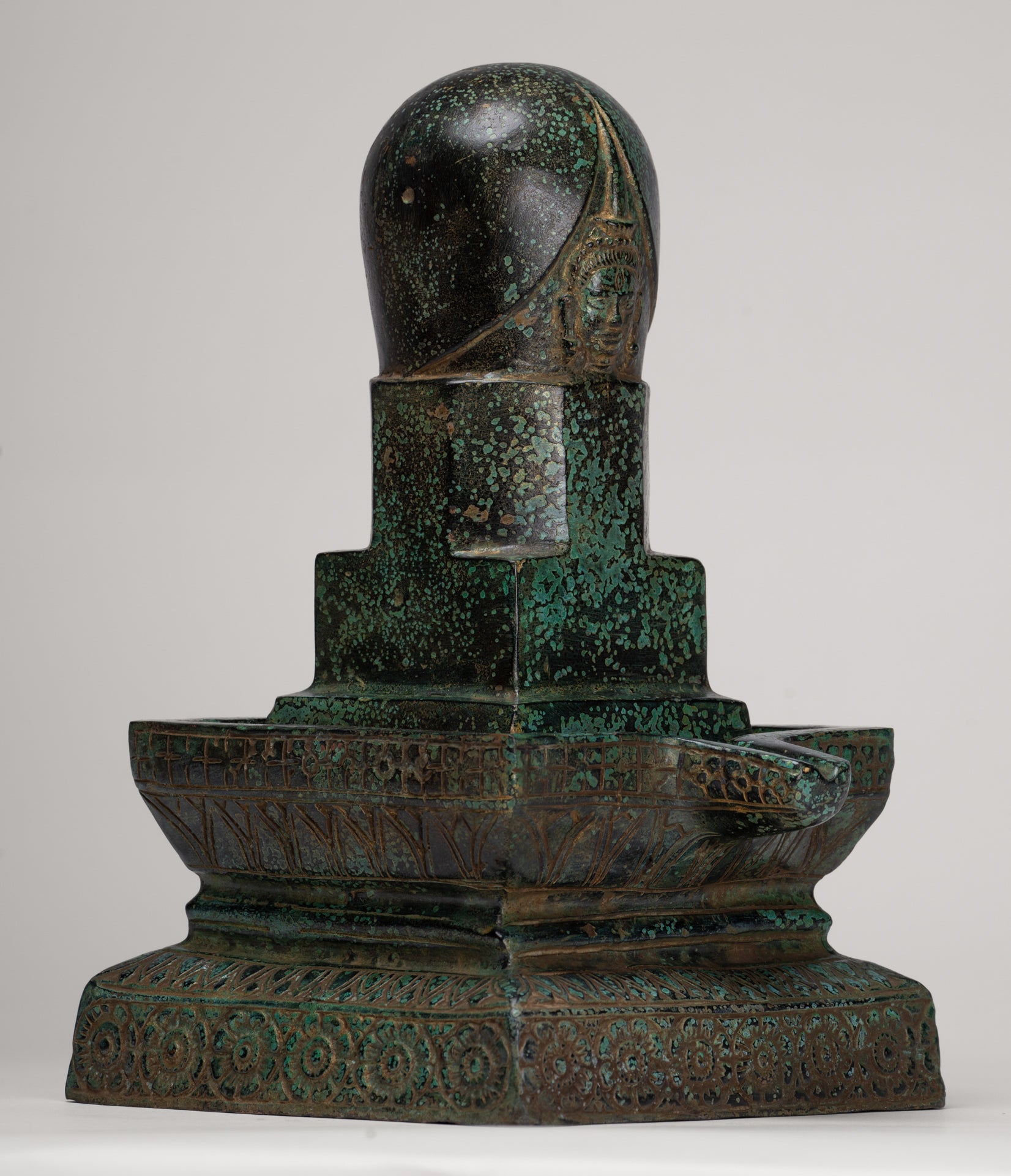 Linga Statue - Antique Khmer Style Bronze Linga / Lingnum & Yoni - 26cm/10"