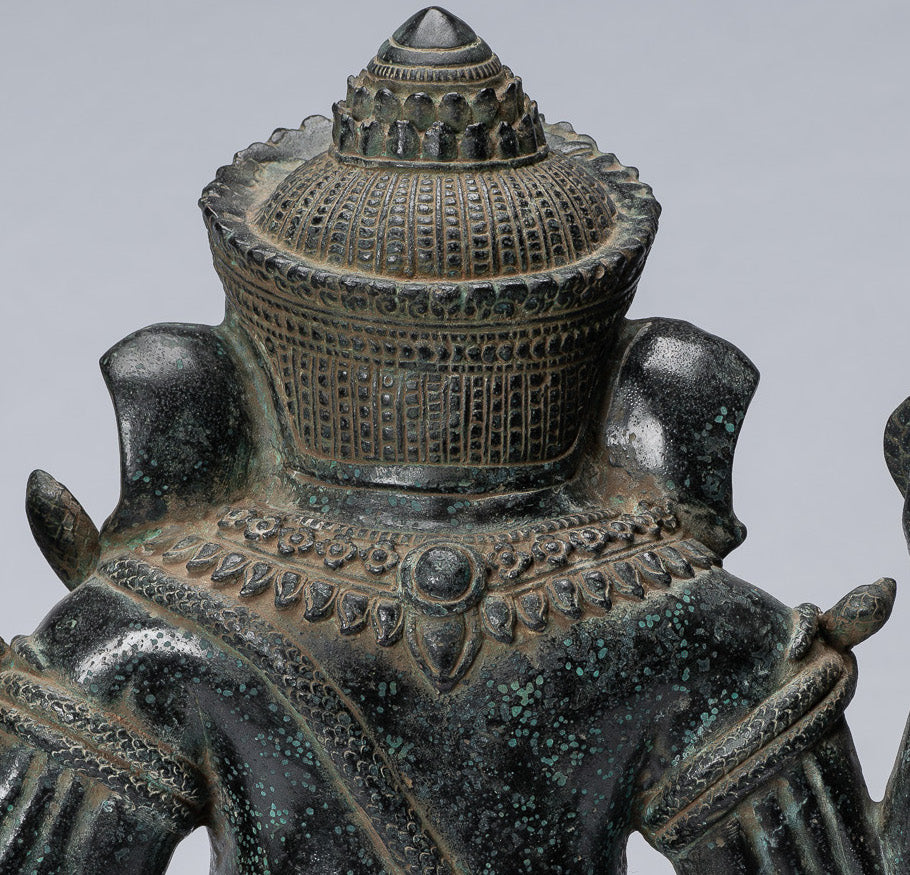 Ganesha-Statue – antike Bayon-Bronze im Khmer-Stil, sitzende achtarmige Ganesh-Statue – 38 cm.