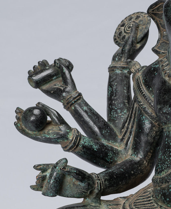 Ganesha-Statue – antike Bayon-Bronze im Khmer-Stil, sitzende achtarmige Ganesh-Statue – 38 cm.