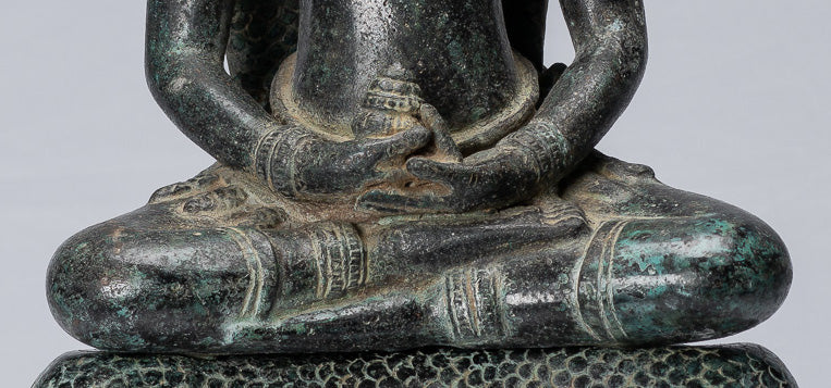 Buddha Statue - Antique Bayon Style Khmer Seated Bronze Naga Meditation Buddha - 57cm/23"