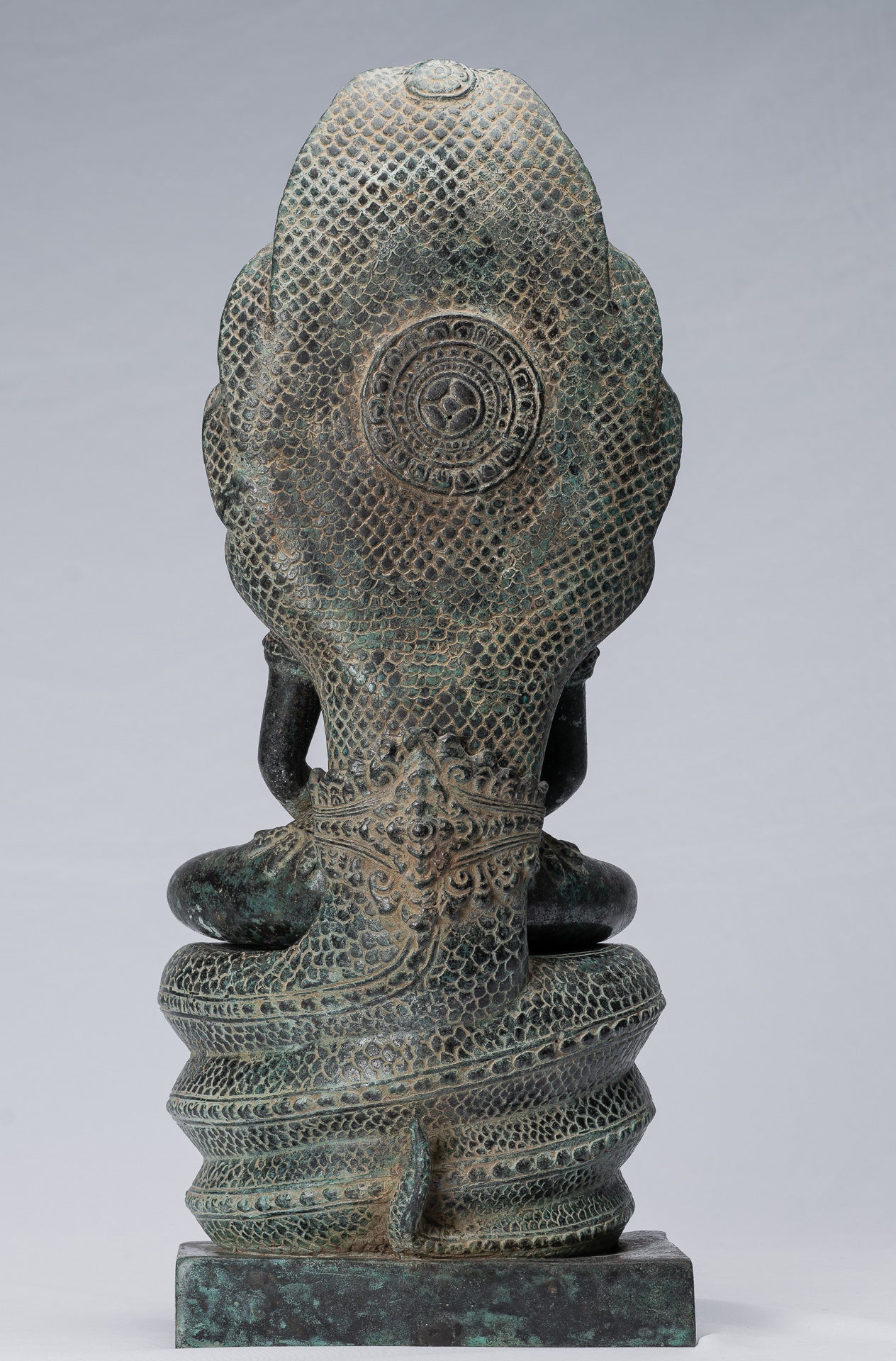 Buddha Statue - Antique Bayon Style Khmer Seated Bronze Naga Meditation Buddha - 57cm/23"