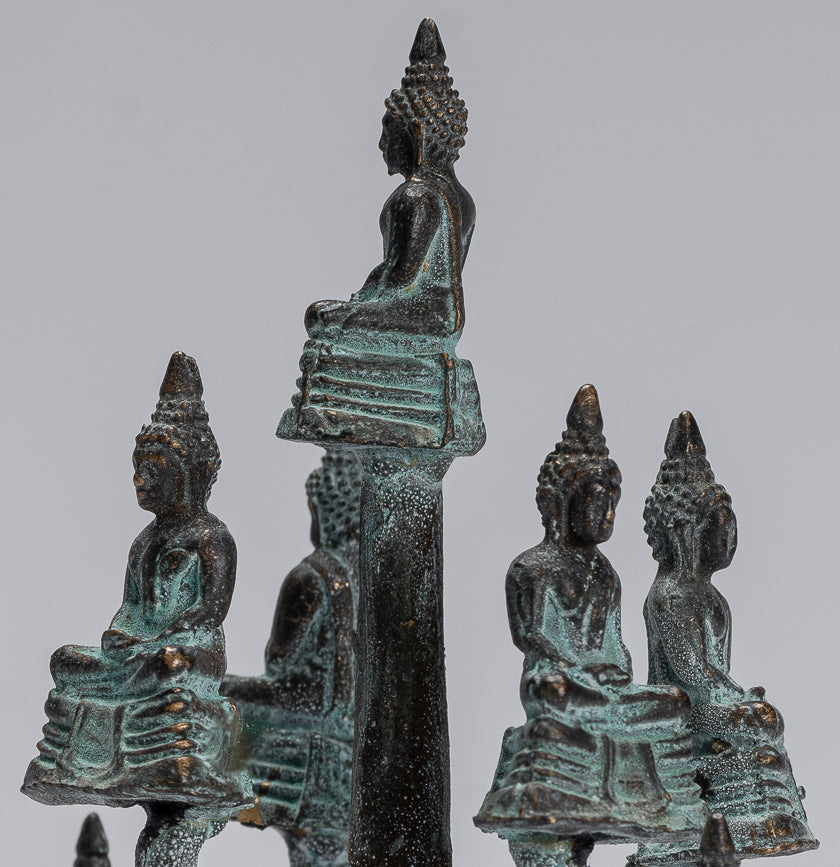 Buddha Sculpture - Antique Thai Thai Bronze Meditazione seduta statue di Buddha - 14 cm/6 "