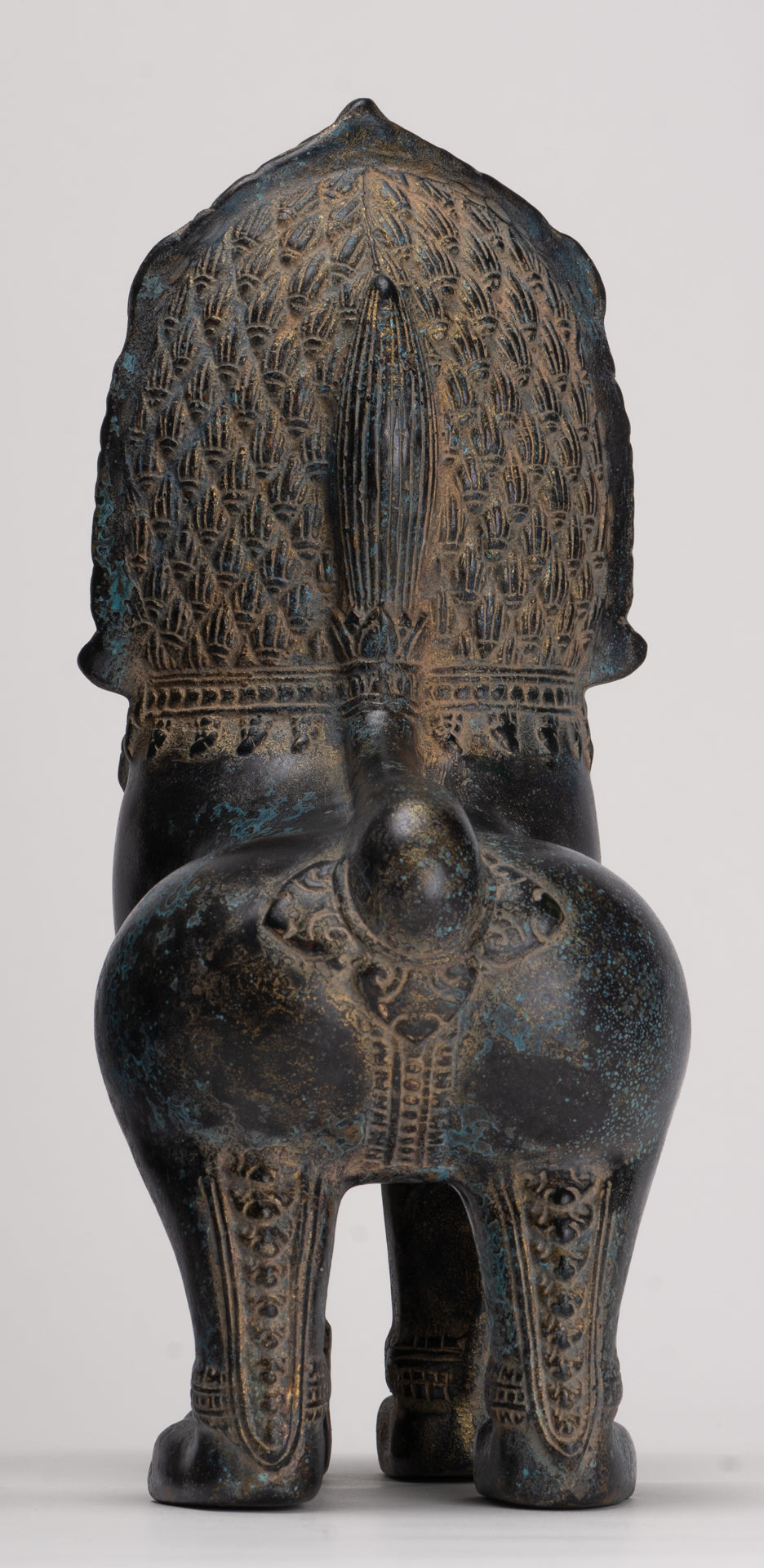 Temple Lions - Antique Khmer Style Bronze Standing Temple Guardian or Lions (Pair) - 27cm/11"