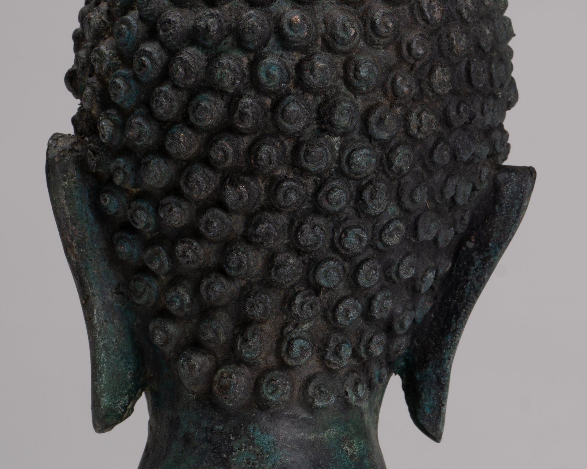 Buddha Head - Antique Thai Style Chiang Saen Mounted Bronze Buddha Head - 24cm/10"