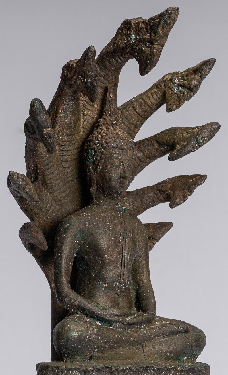 Buddha Statue-Antike Sukhothai Stil Bronze Meditation Naga Buddha Statue-32cm/13 "