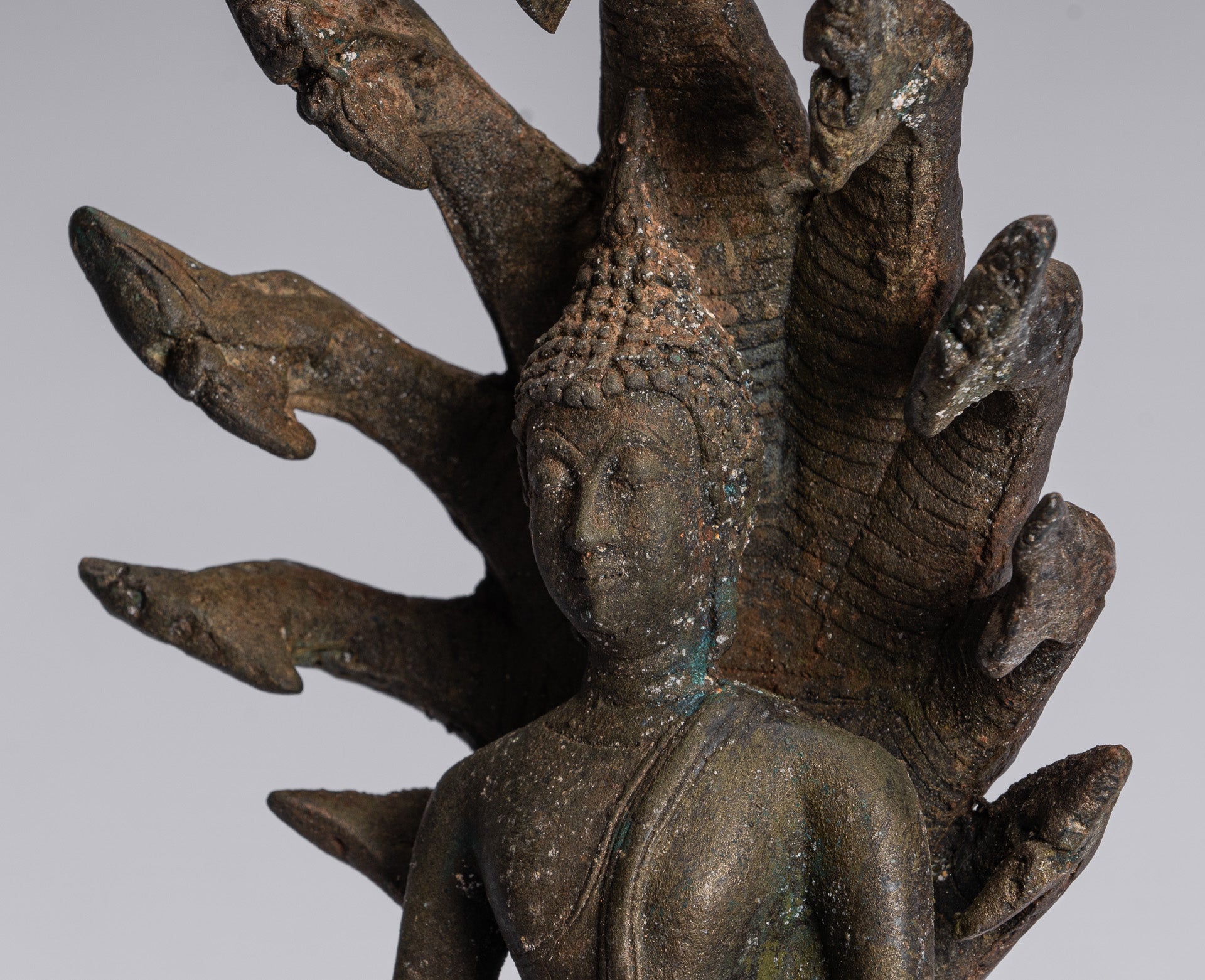 Buddha Statue-Antike Sukhothai Stil Bronze Meditation Naga Buddha Statue-32cm/13 "