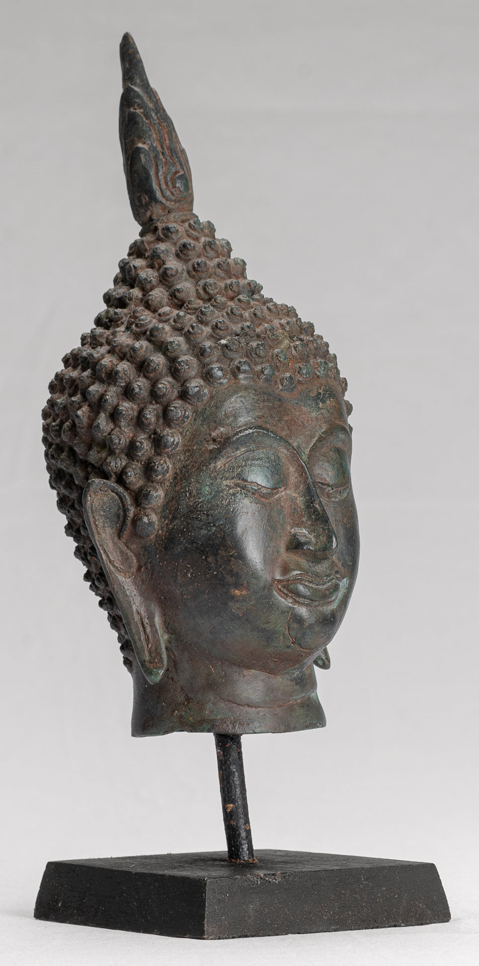 Buddha Head - Antique Thai Style Sukhothai Mounted Bronze Buddha Head - 29cm/12"