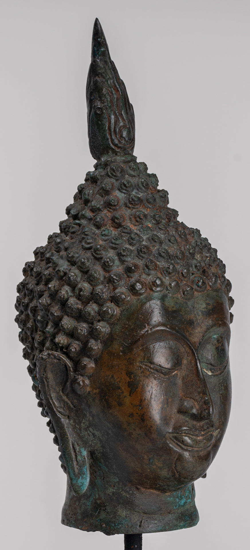 Antique Thai Style Sukhothai Mounted Bronze Buddha Head - 29cm/12"
