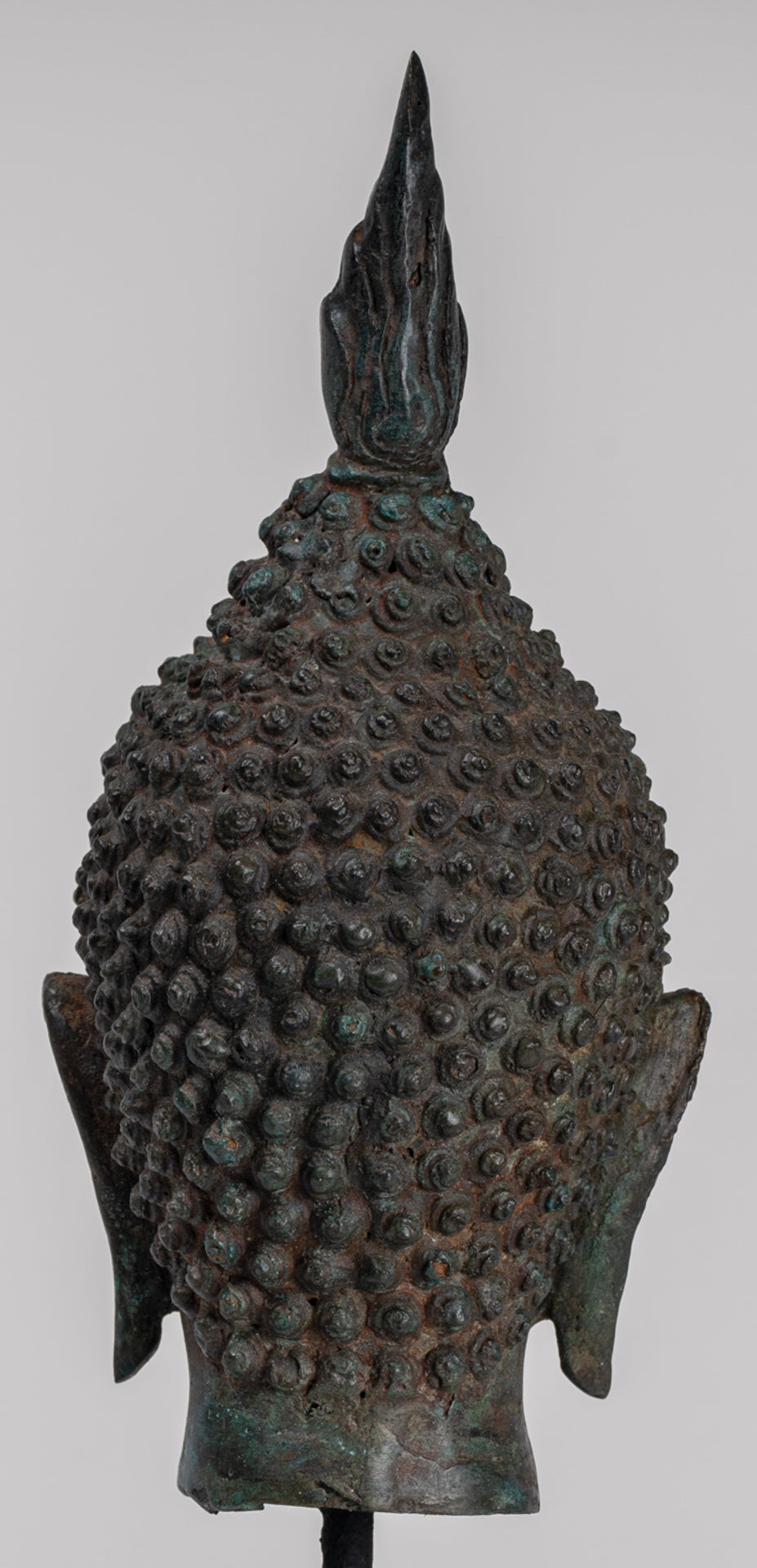 Antique Thai Style Sukhothai Mounted Bronze Buddha Head - 29cm/12"