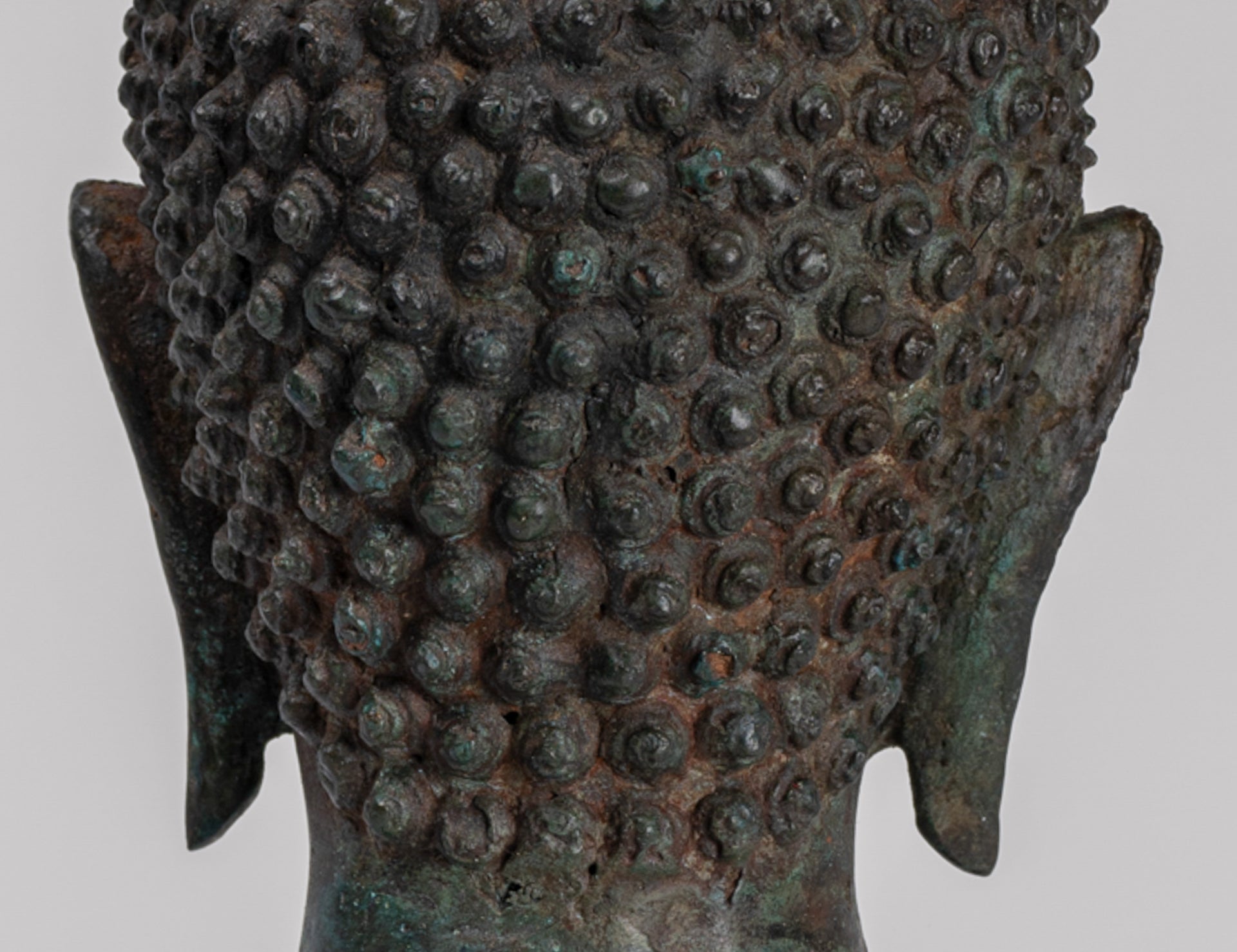 Antique Thai Style Sukhothai Mounted Bronze Buddha Head - 29cm/12"