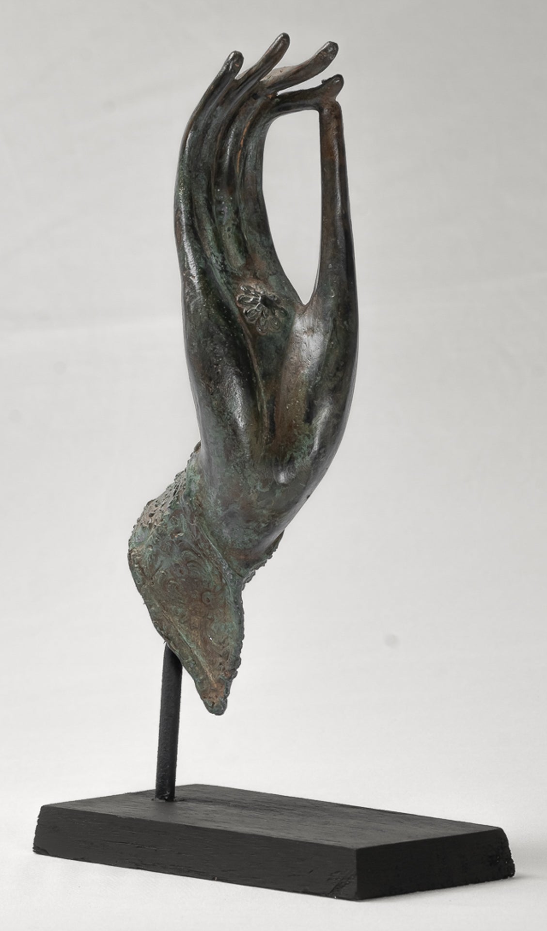 Mounted Antique Thai Style Southeast Asia Bronze Thai Teaching Hand - 33cm/13"