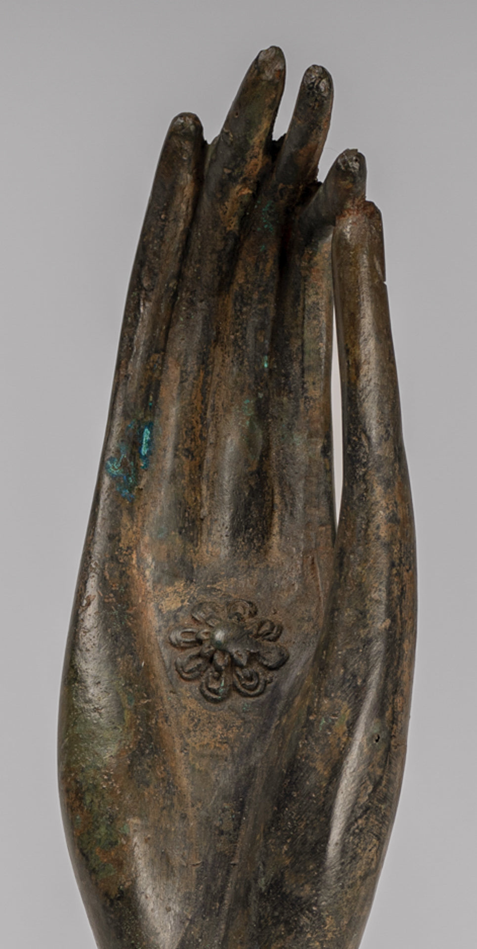 Mounted Antique Thai Style Southeast Asia Bronze Thai Teaching Hand - 33cm/13"