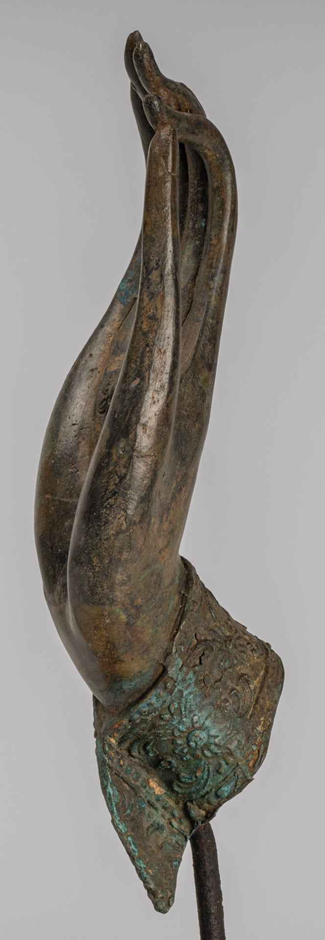 Mounted Antique Thai Style Southeast Asia Bronze Thai Teaching Hand - 33cm/13"