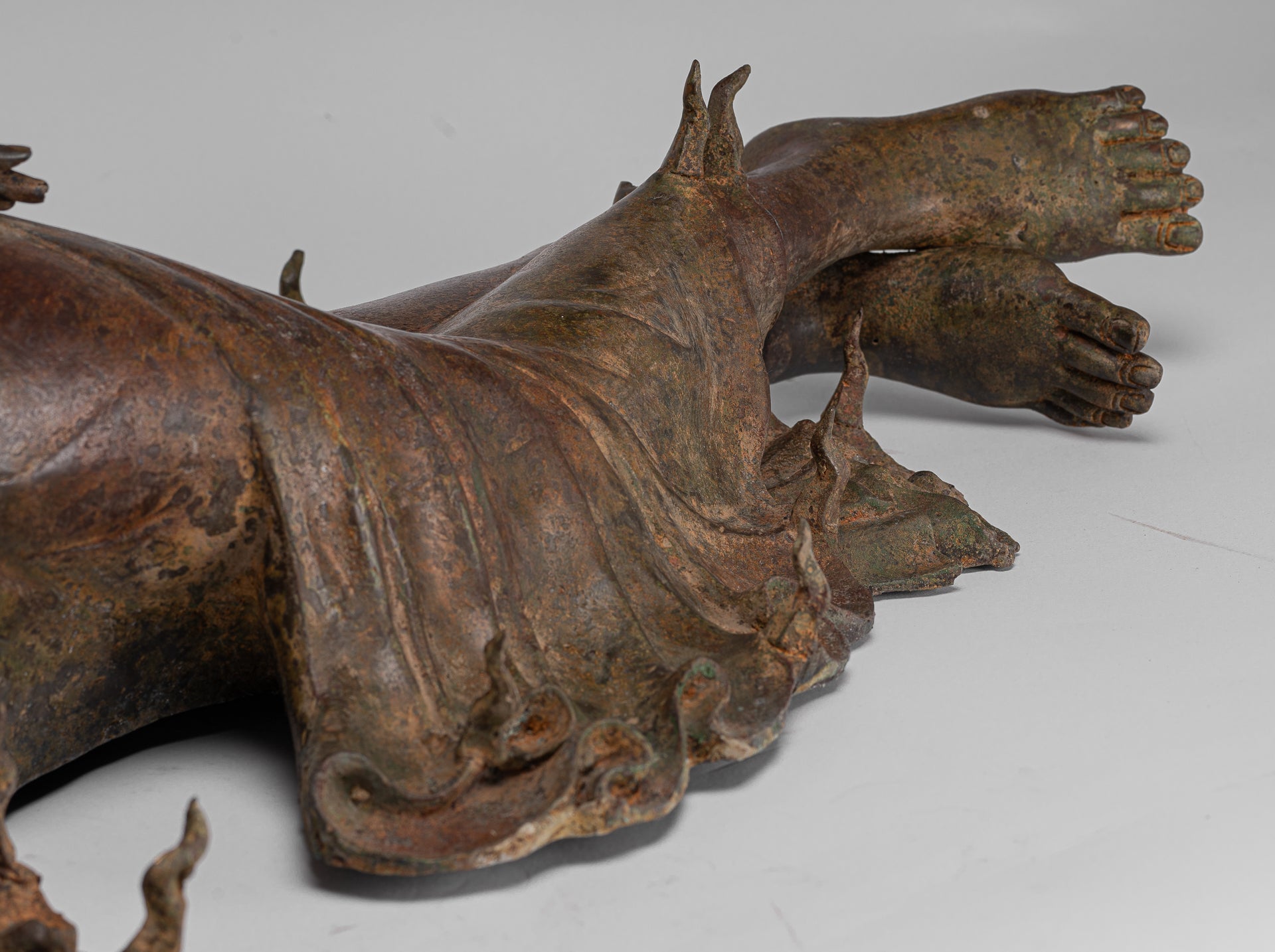 Buddha Statue - Antique Thai Style Bronze Sukhothai Reclining Nirvana Buddha Statue - 106cm/42"