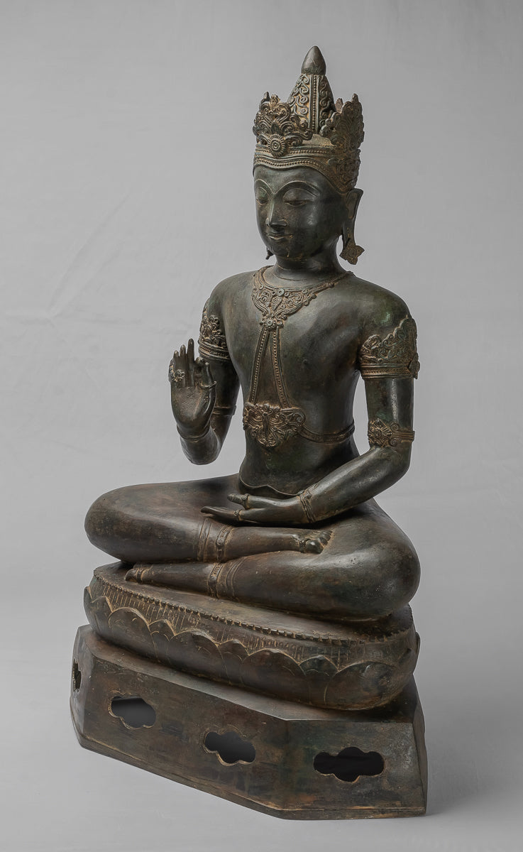 Buddha Statue - Antique Chiang Saen Style Royal Teaching Buddha Statue - 87cm/35"