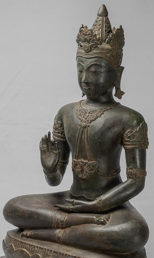 Buddha Statue - Antique Chiang Saen Style Royal Teaching Buddha Statue - 87cm/35"