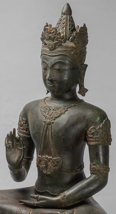 Buddha Statue - Antique Chiang Saen Style Royal Teaching Buddha Statue - 87cm/35"